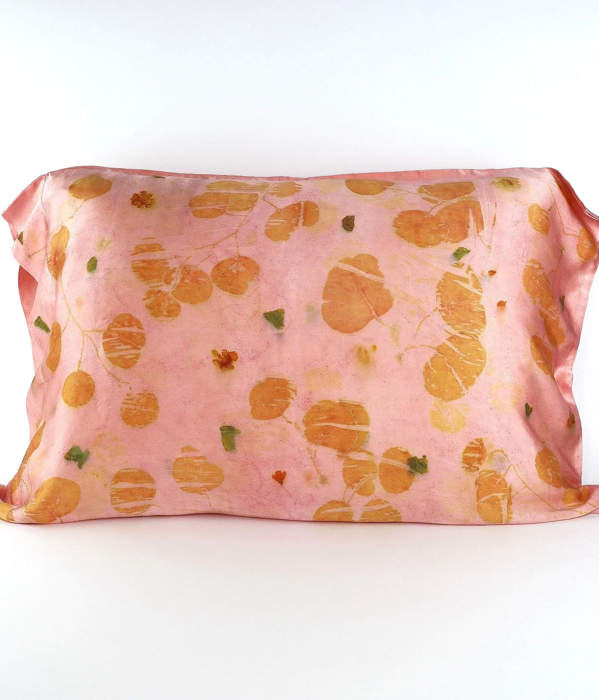 Botanically Dyed Silk Pillowcase eco printed with flowers. Mulberry silk pillowcase set of 2.