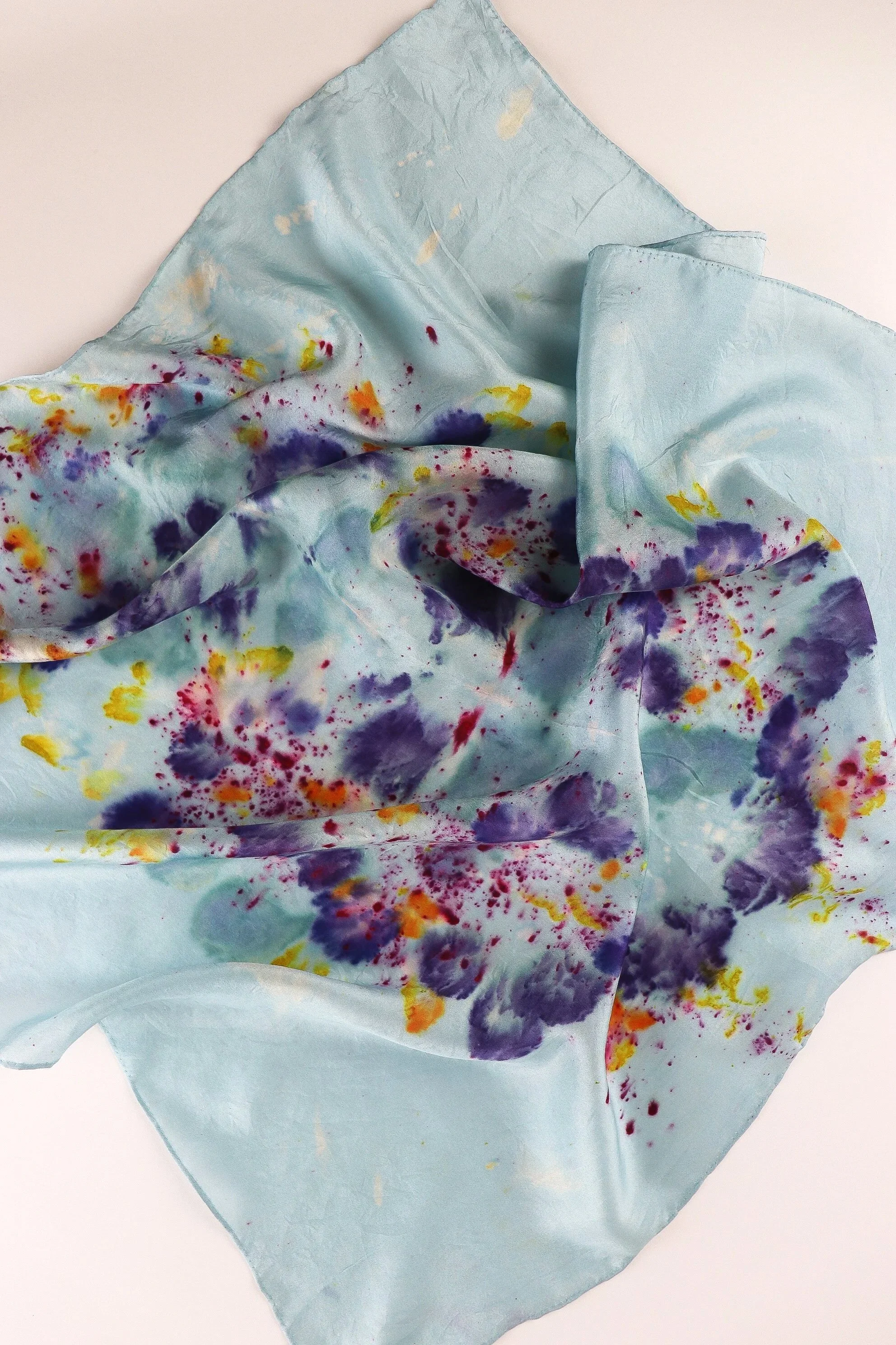 One of a kind botanically Dyed Silk Scarf. AJNA Silk Scarf. Botanically dyed Silk bandana in San Francisco Bay Area California. Plant dyed unique silk scarf near me.