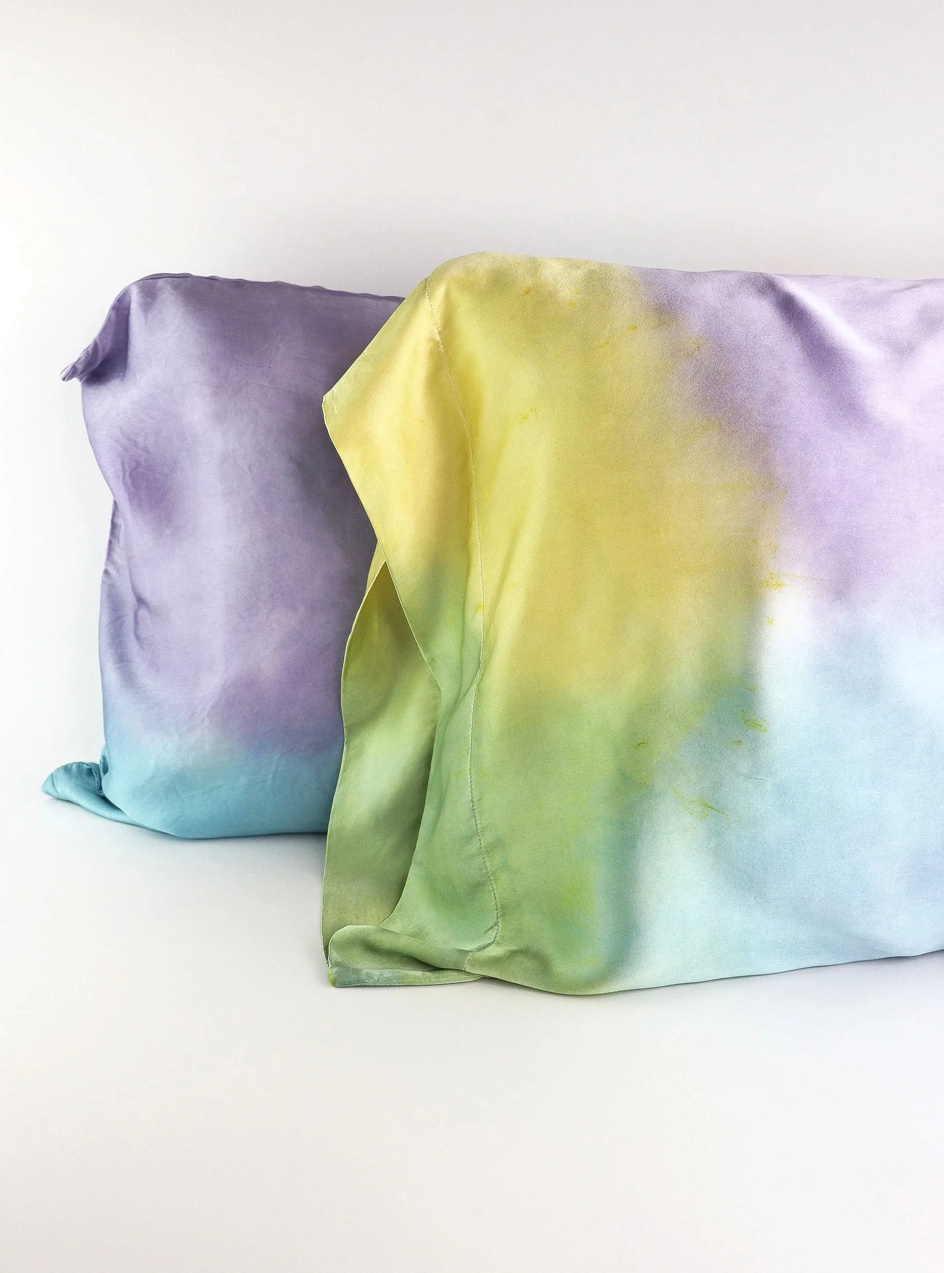 Botanically Dyed Silk Pillowcase eco printed with flowers. Mulberry silk pillowcase set of 2.