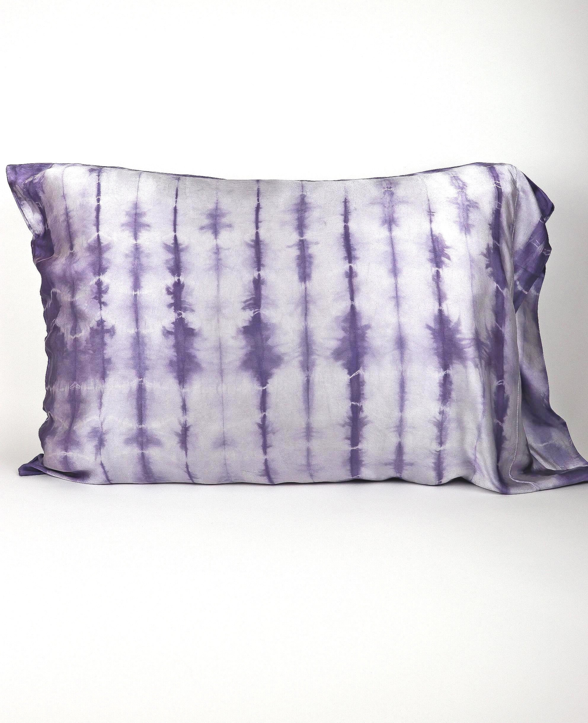 Botanically Dyed Silk Pillowcase eco printed with flowers. Plant dyes silk. AJNA California naturally dyed textiles in San Jose, California. Silk Pillowcase near me.