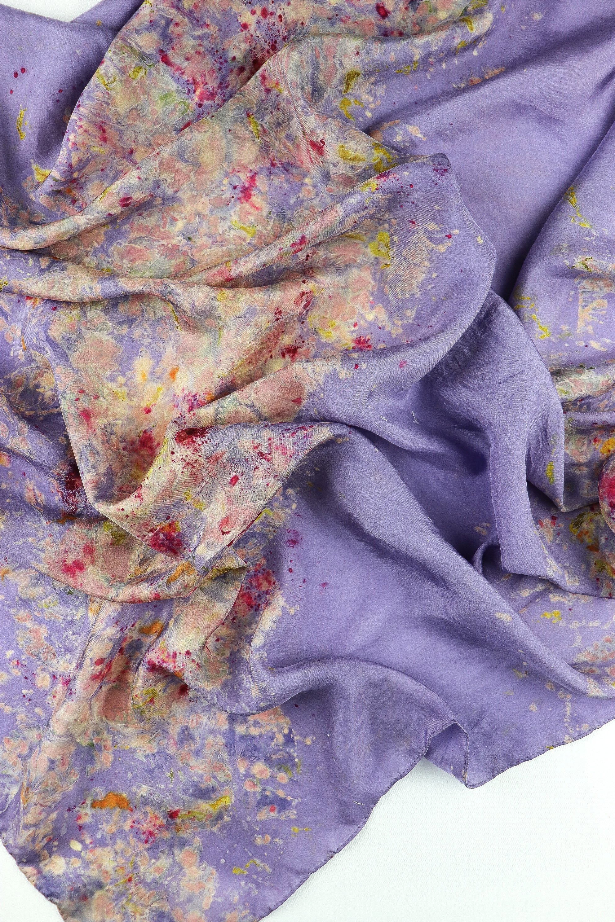 One of a kind botanically Dyed Silk Scarf and bandana 36”X 36”. Naturally dyed with fresh flowers. AJNA Silk Scarf.Botanically dyed Silk bandana in San Francisco Bay Area California