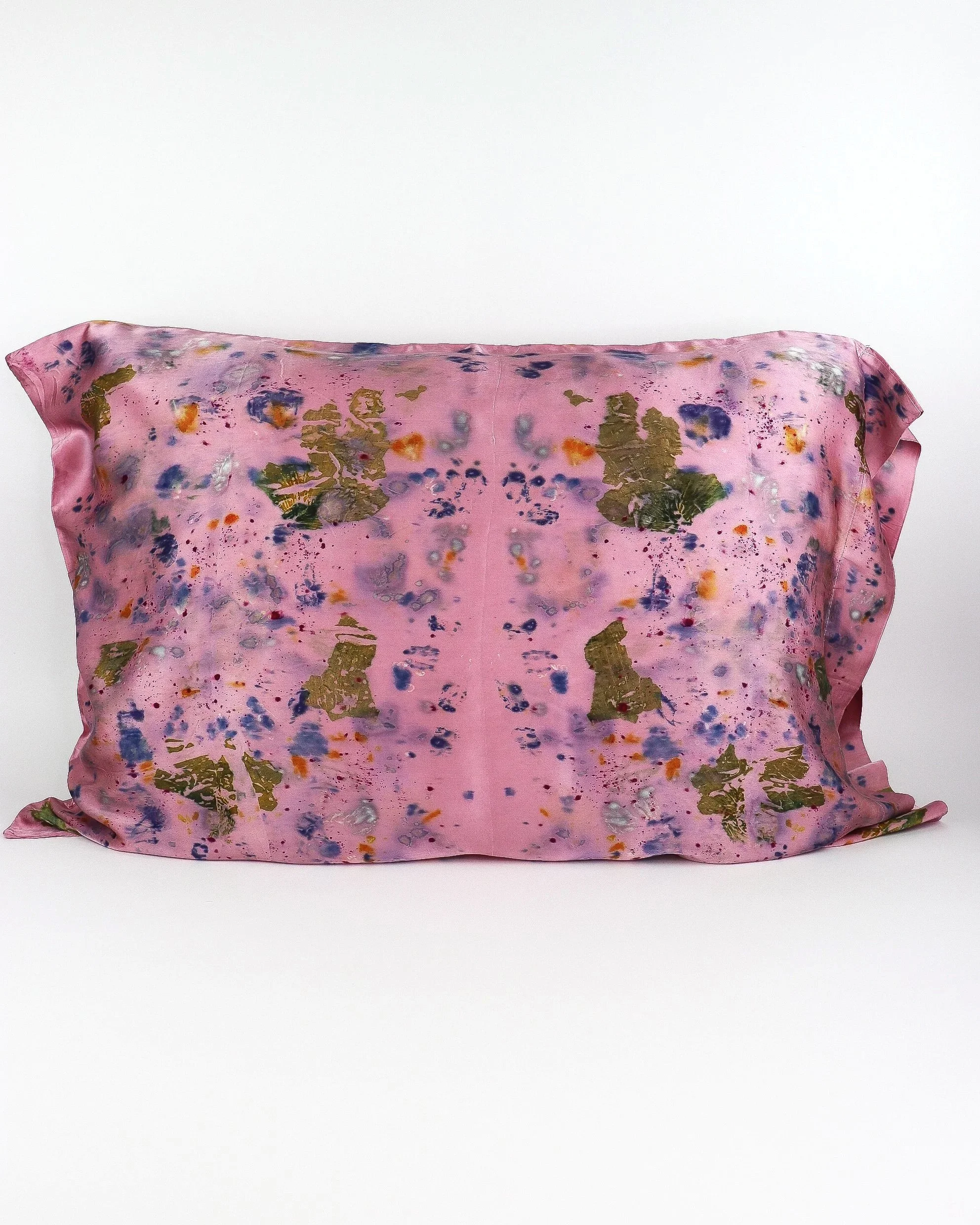 Botanically Dyed Silk Pillowcase eco printed with flowers. Mulberry silk Charmeuse pillowcase set of 2.