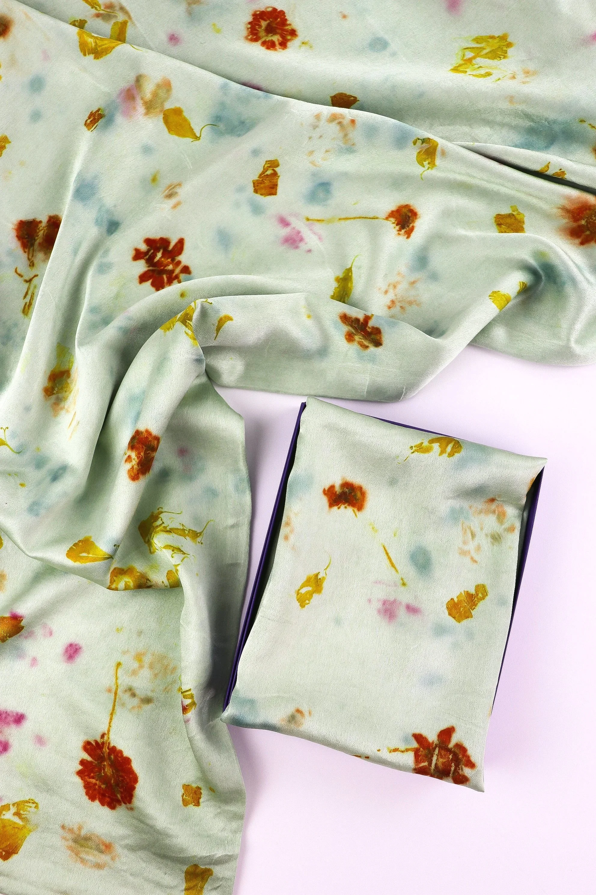Botanically Dyed Mulberry Silk Pillowcase Set - King: Chlorophylin and eco print