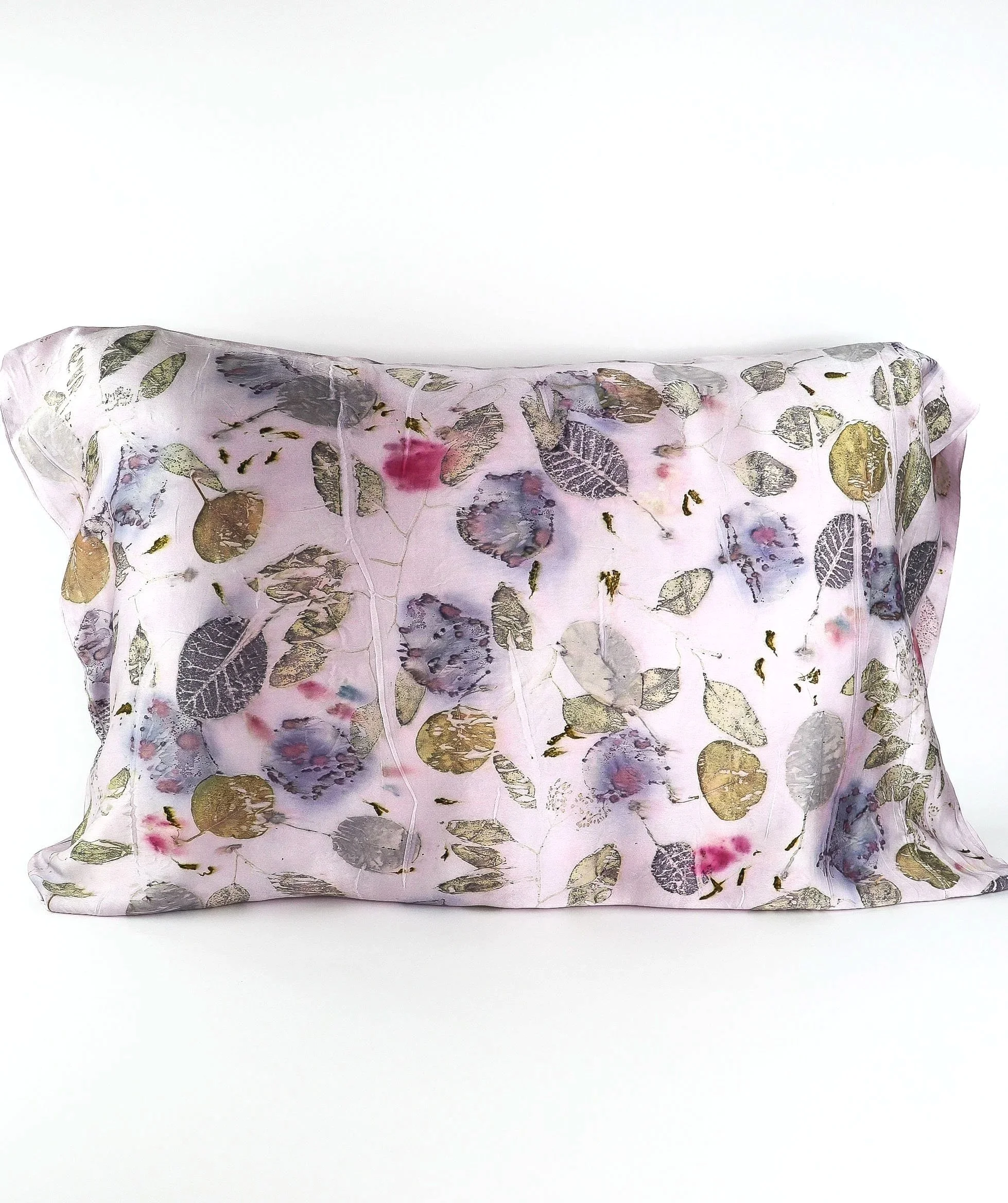 Botanically Dyed Silk Pillowcase eco printed with flowers. Mulberry silk pillowcase set of 2.