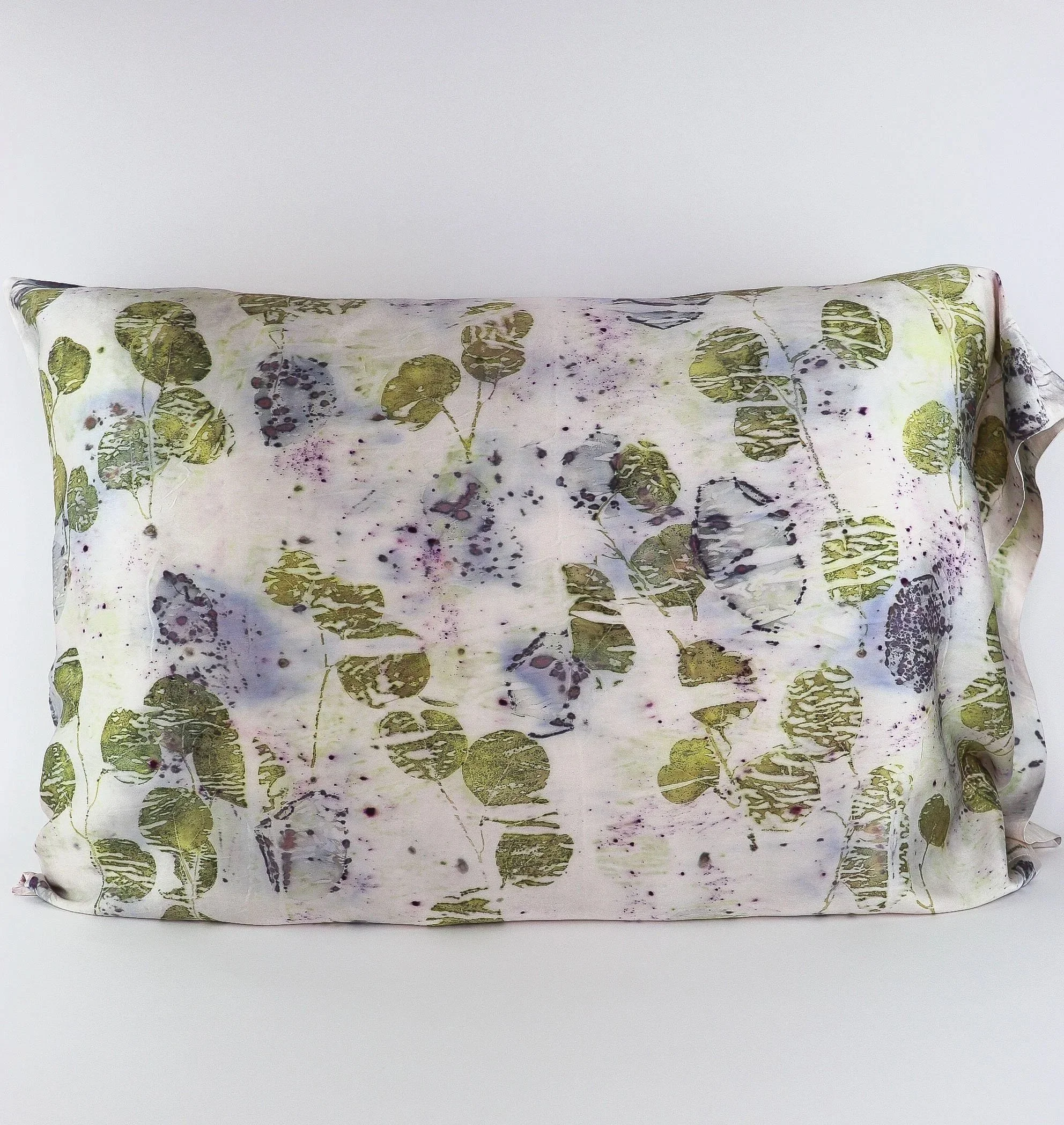 Botanically Dyed Silk Pillowcase eco printed with flowers. Mulberry silk pillowcase set of 2.