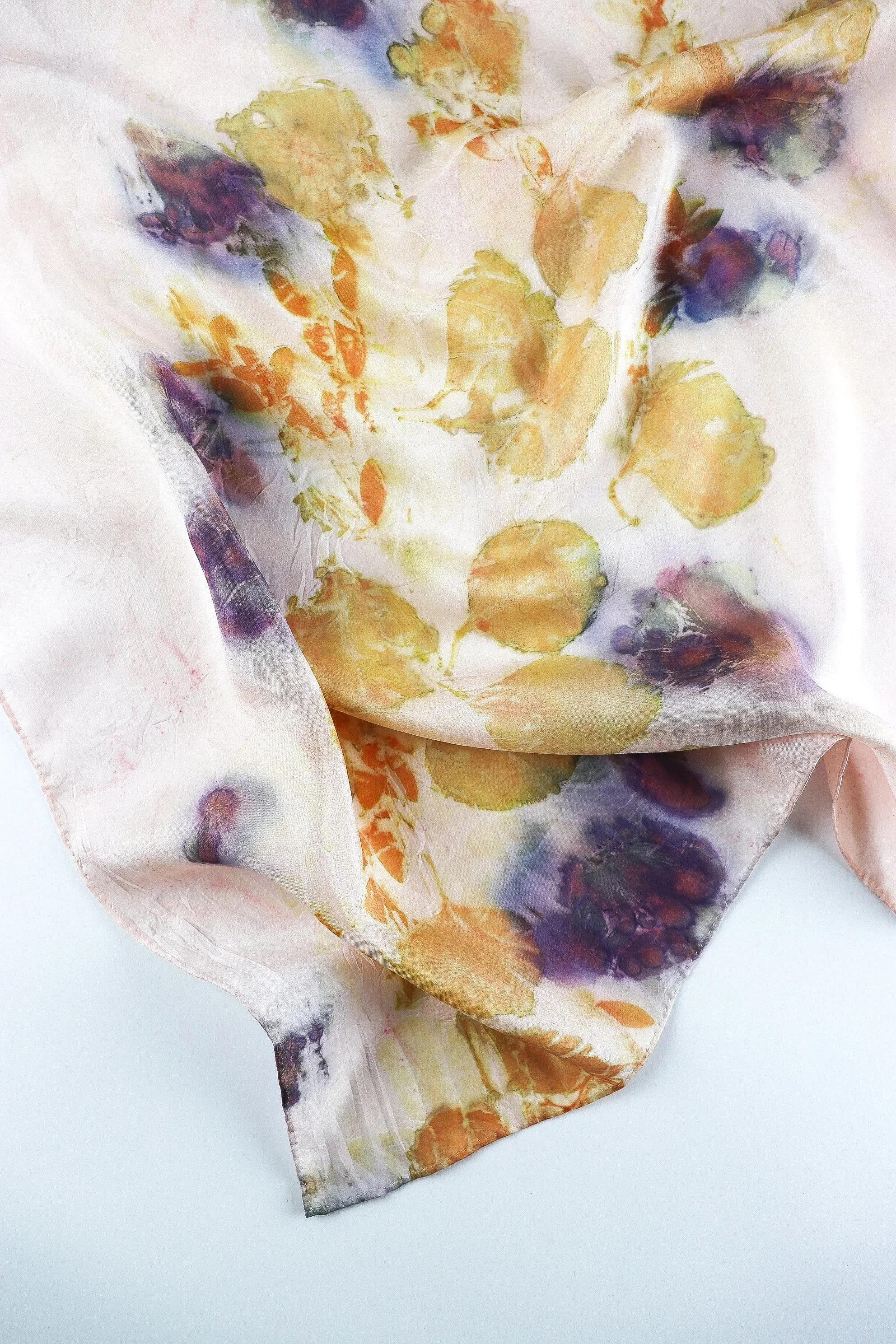 Botanically Dyed Silk Scarf. Eco printed silk scarf.