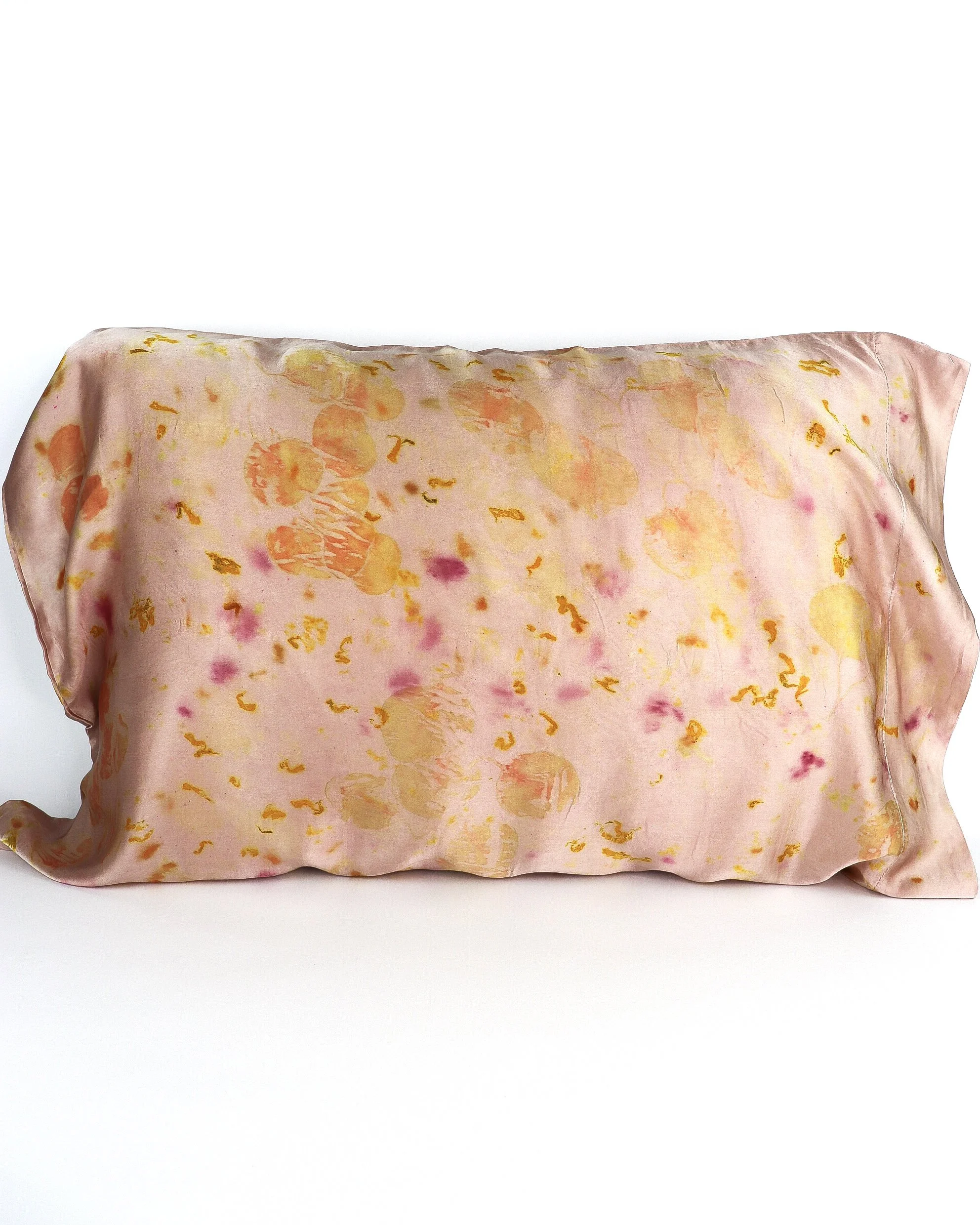 Botanically Dyed Silk Pillowcase eco printed with flowers. Silk Charmeuse pillowcase set of 2.