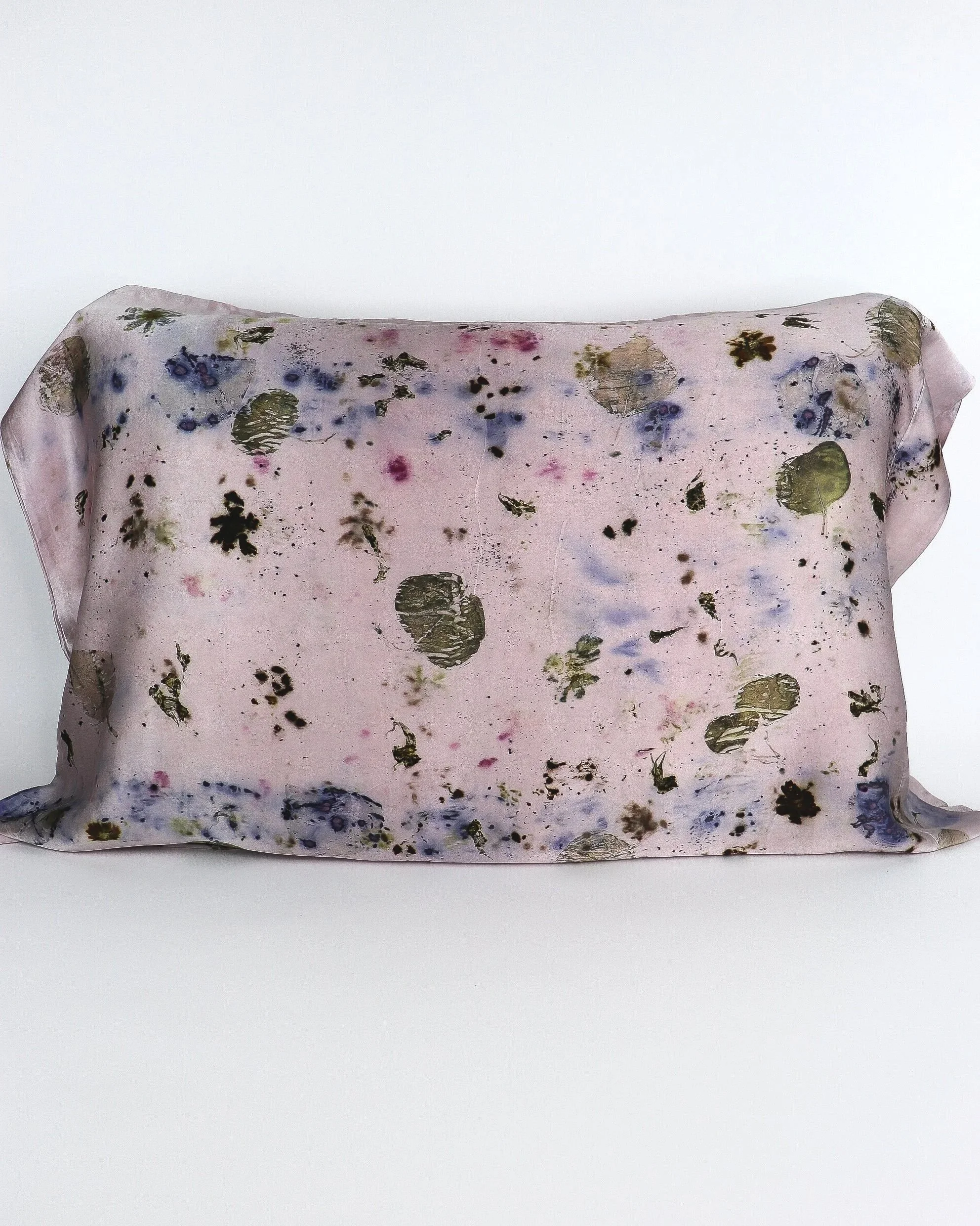 Botanically Dyed Silk Pillowcase eco printed with flowers. Silk Charmeuse pillowcase set of 2.
