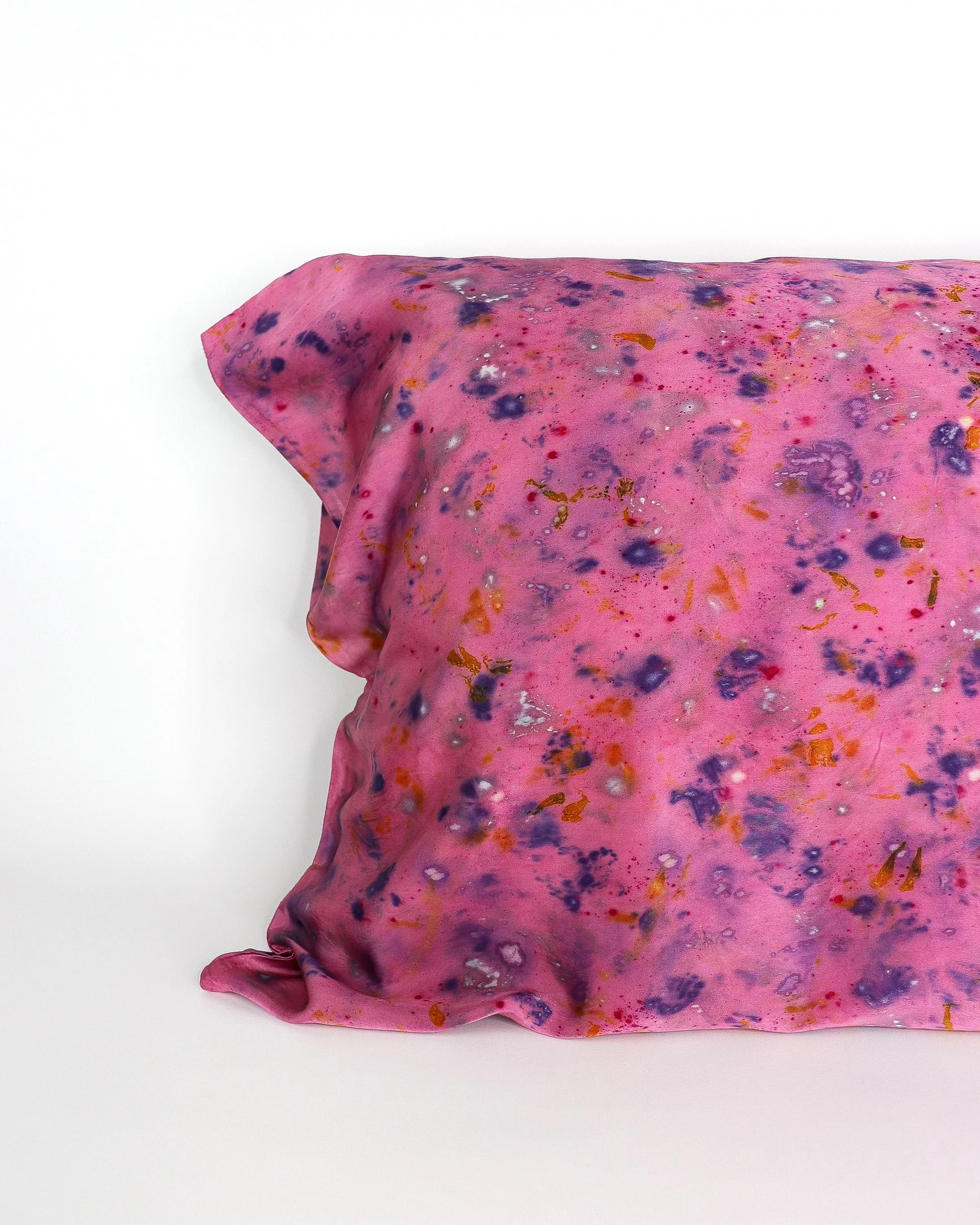 Botanically Dyed Silk Pillowcase eco printed with flowers. Silk Charmeuse pillowcase.