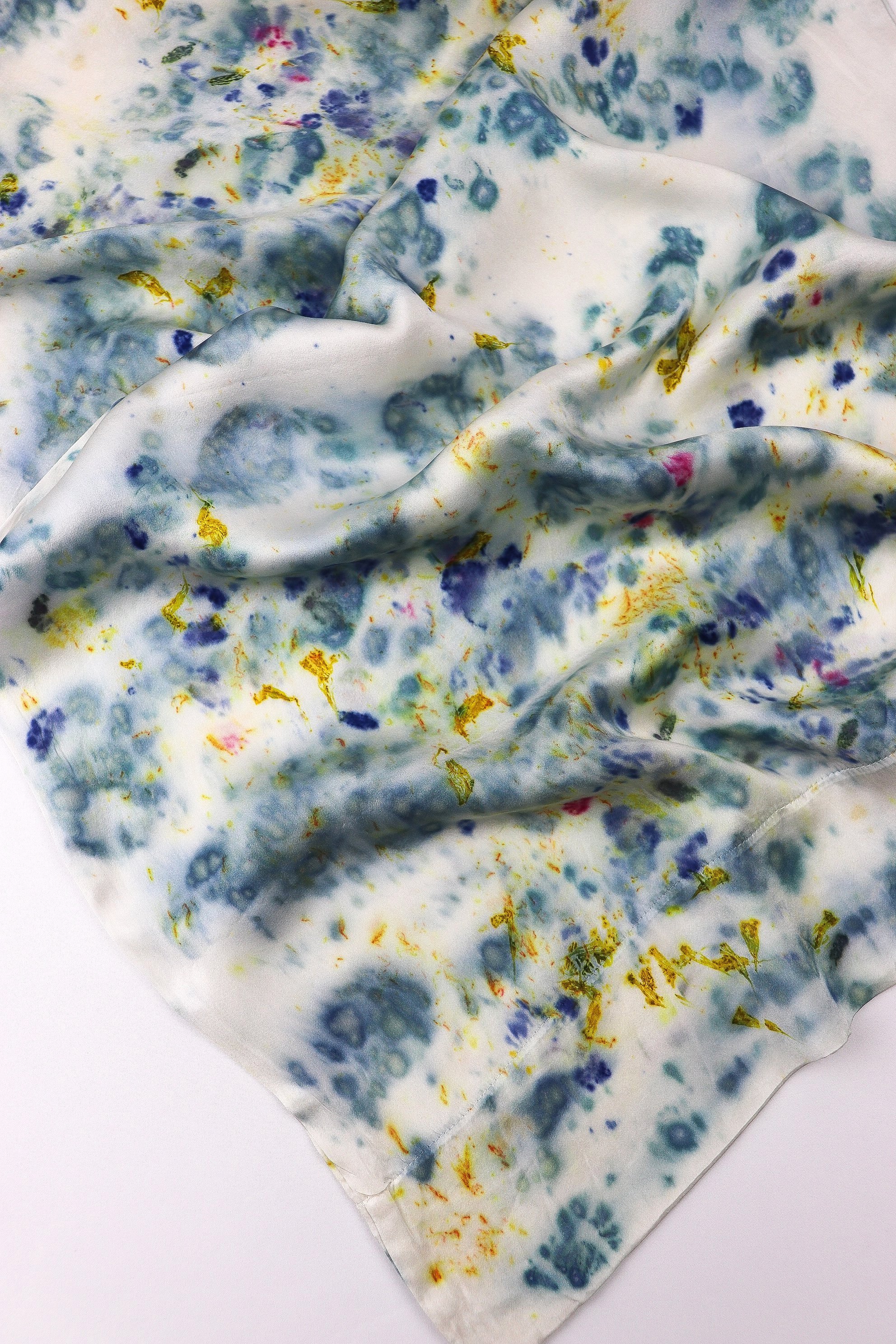 Botanically Dyed Silk Pillowcase eco printed with flowers. 100% Silk Charmeuse. One of a kind silk pillowcase. Silk Pillowcase near me. Hand dyed silk pillowcase in San Francisco Bay Area.