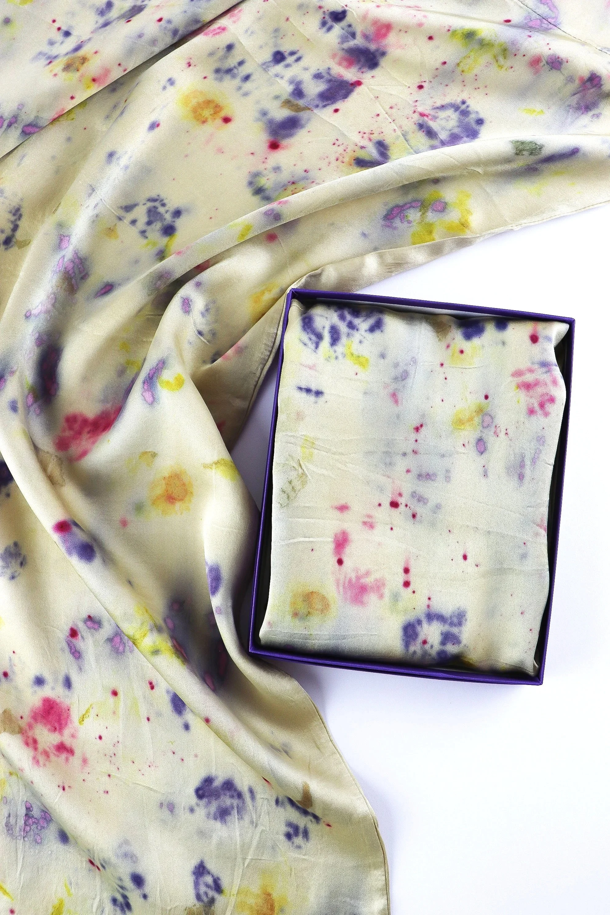Botanically Dyed Silk Pillowcase eco printed with flowers. Mulberry silk pillowcase set of 2.
