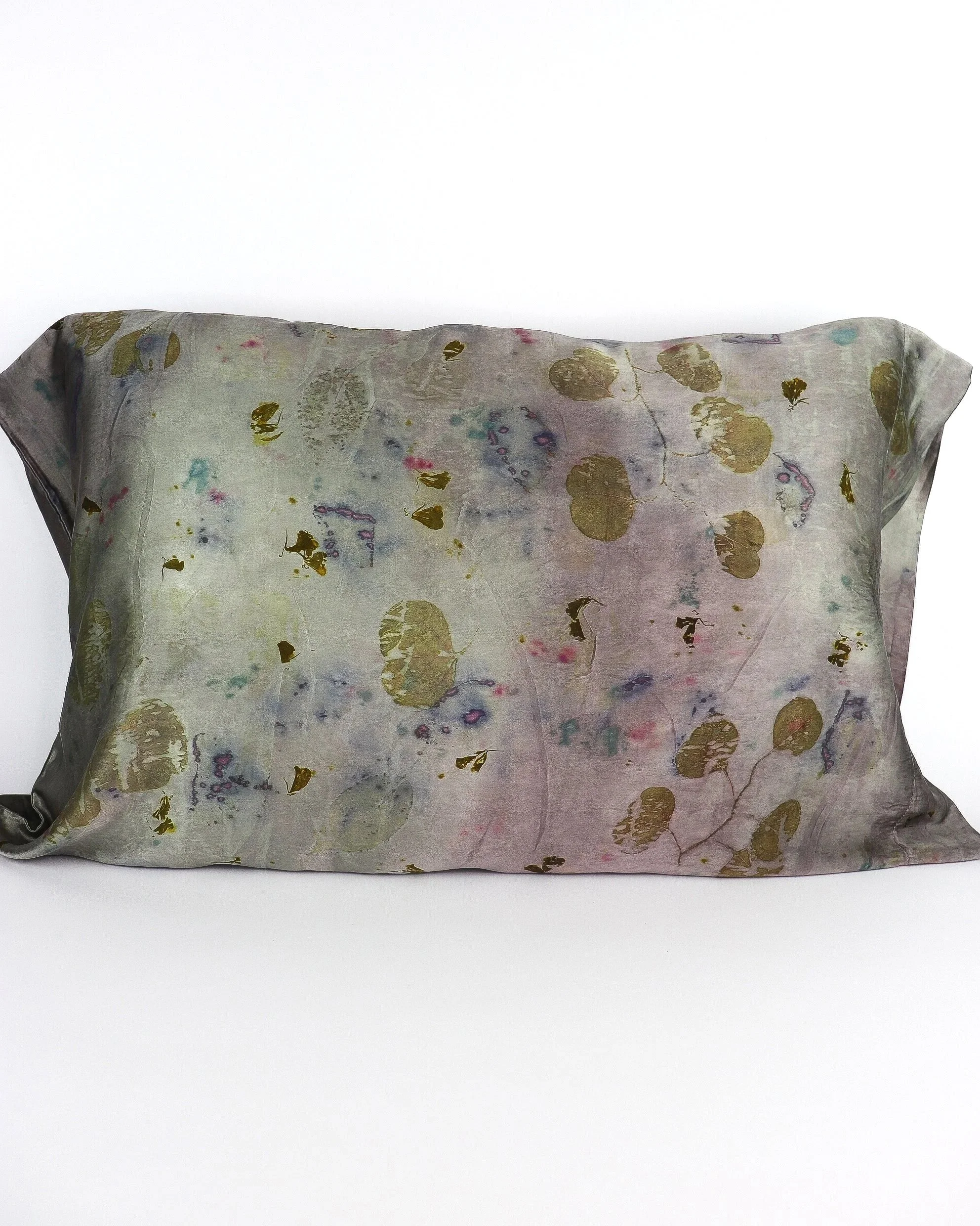 Botanically Dyed Silk Pillowcase eco printed with flowers. Silk Charmeuse pillowcase set of 2.