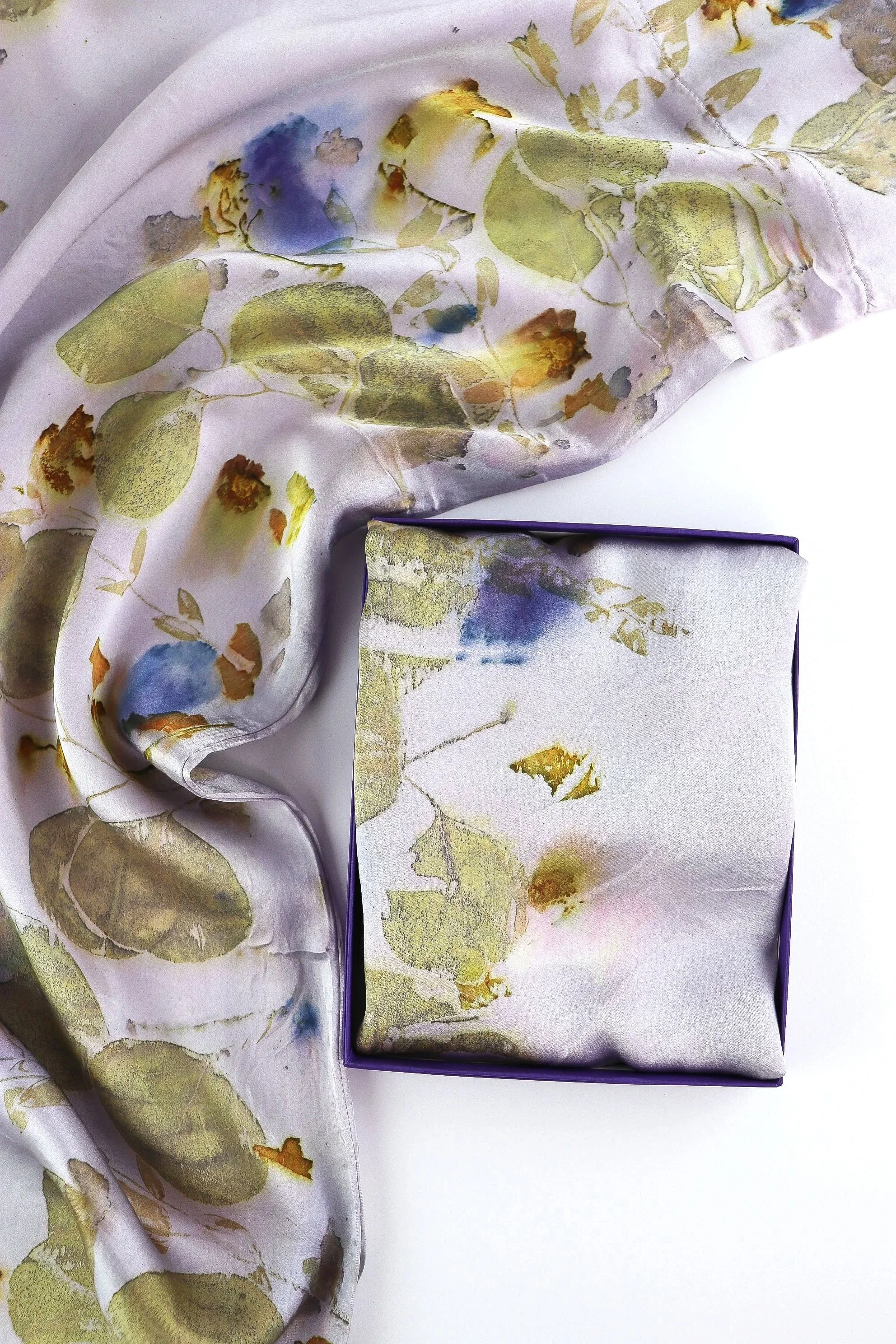 Botanically Dyed Silk Pillowcase eco printed with flowers. Mulberry silk pillowcase set of 2.