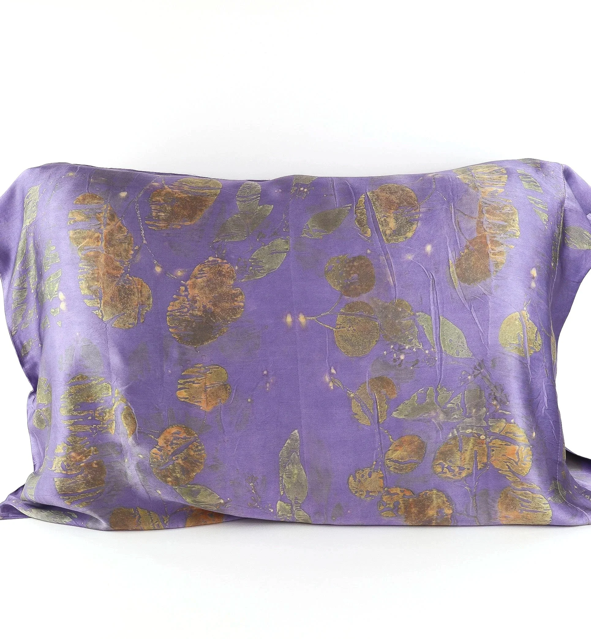 Botanically Dyed Silk Pillowcase eco printed with flowers. Mulberry silk pillowcase set of 2.
