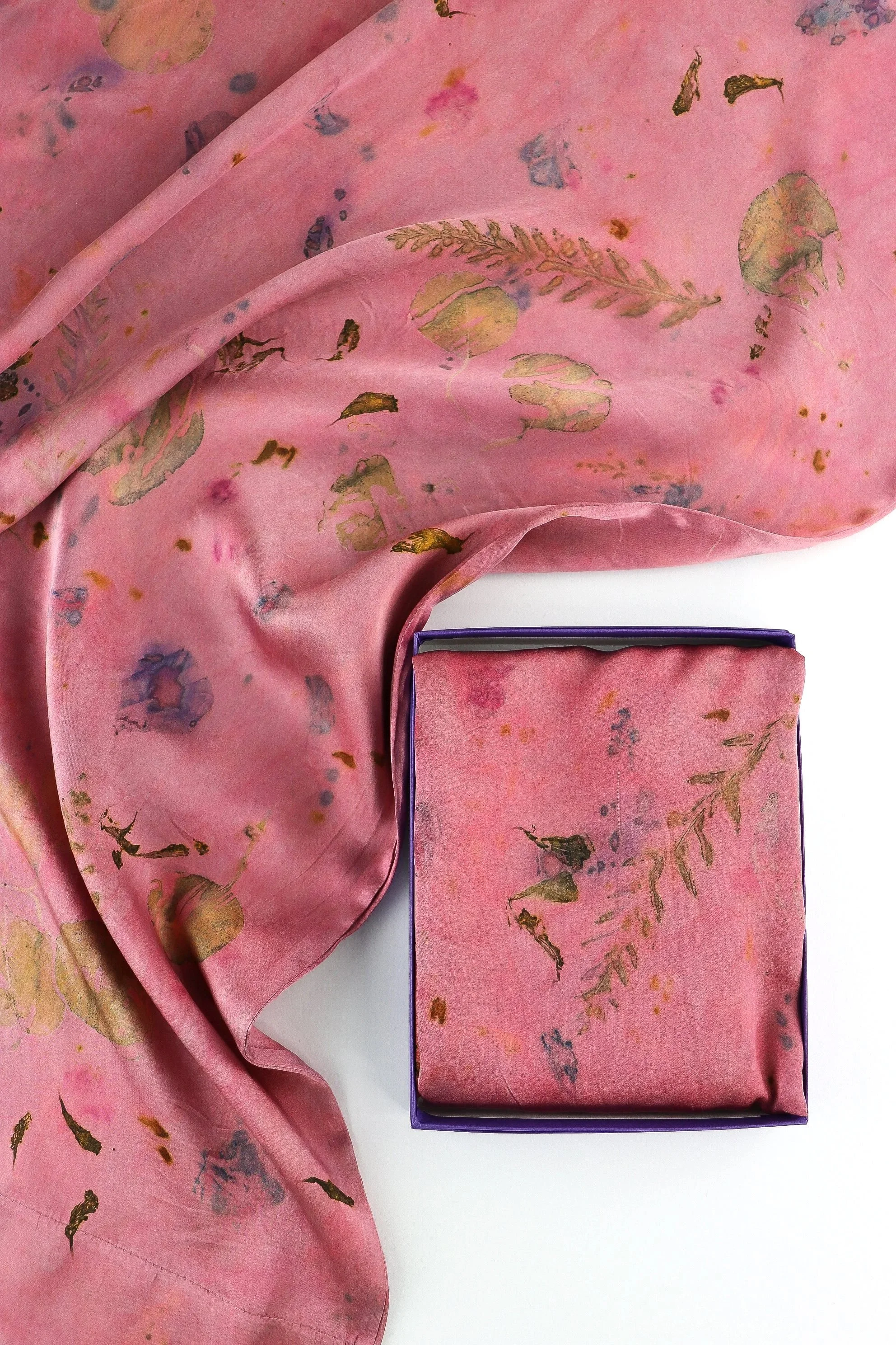 Botanically Dyed Silk Pillowcase eco printed with flowers. Silk Charmeuse pillowcase set of 2.