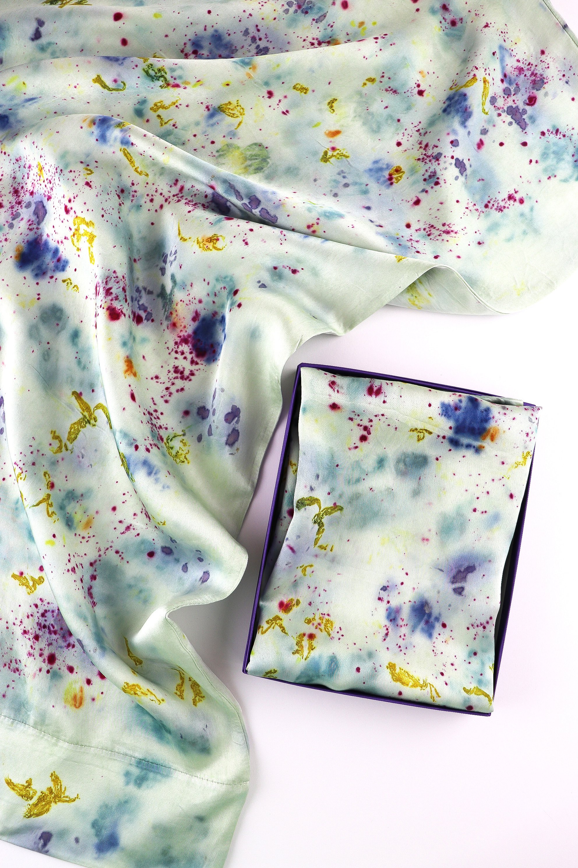 Botanically Dyed Silk Pillowcase eco printed with flowers. Silk Charmeuse pillowcase set of 2.