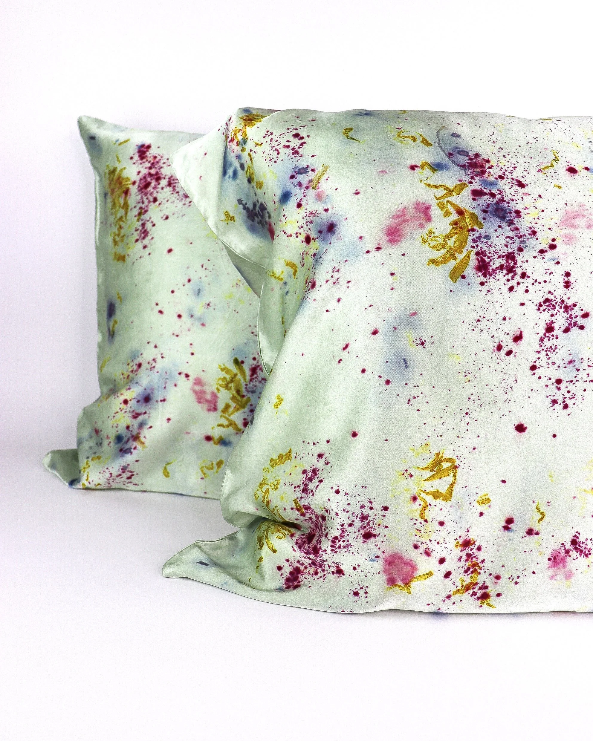 Botanically Dyed Silk Pillowcase eco printed with flowers. Silk Charmeuse pillowcase set of 2.