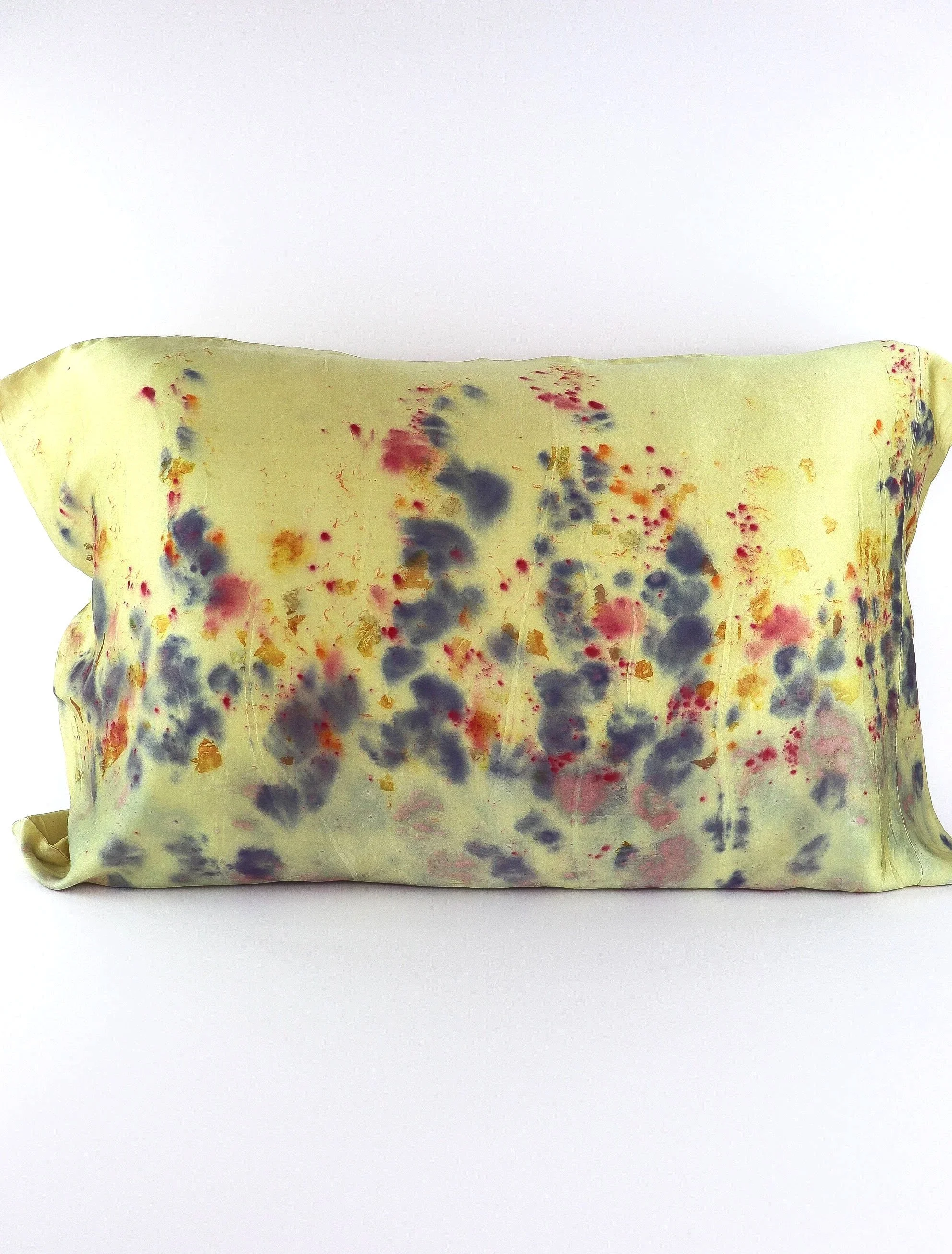 Botanically Dyed Silk Pillowcase eco printed with flowers. Mulberry silk pillowcase set of 2.