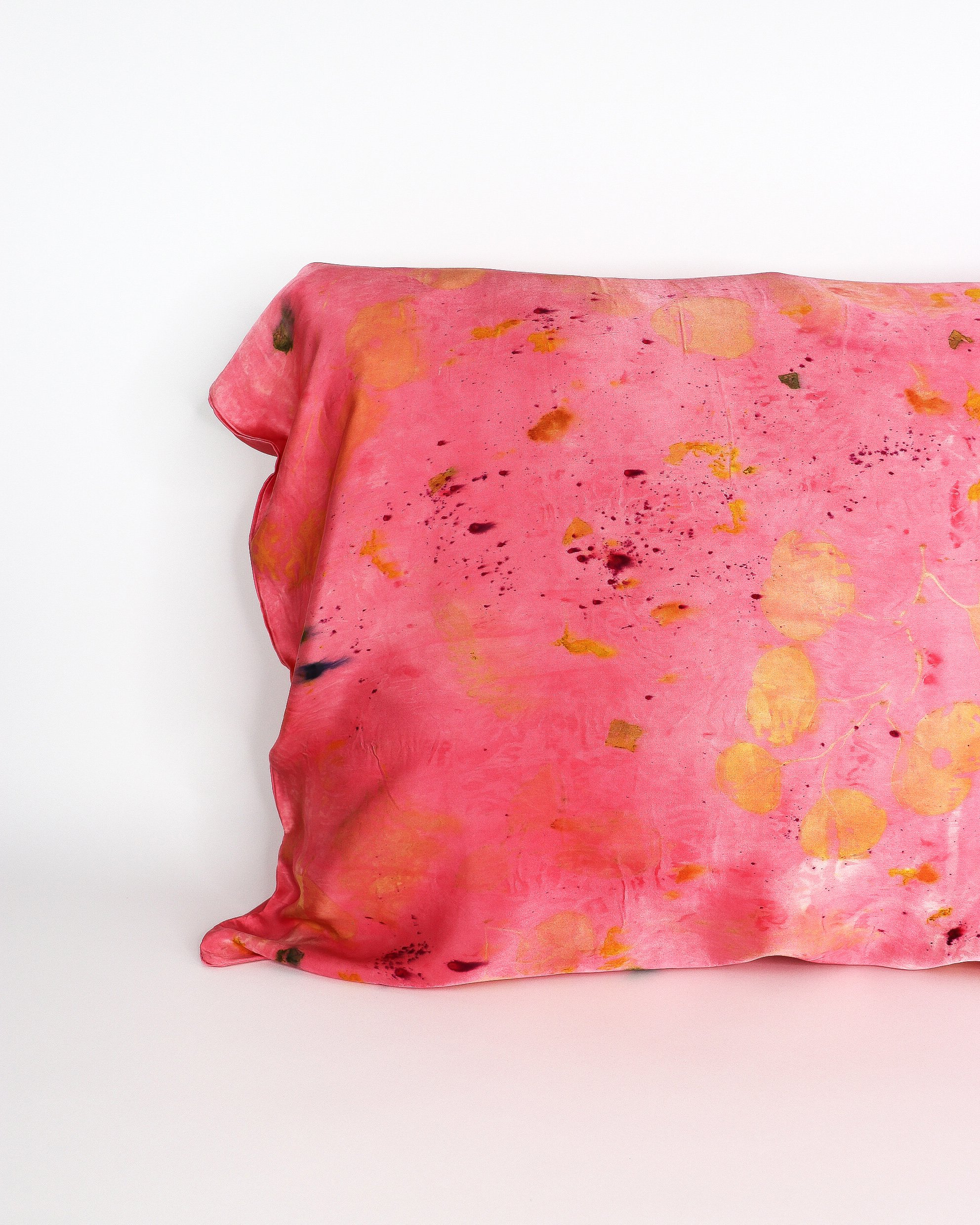 Botanically Dyed Silk Pillowcase eco printed with flowers. Silk Charmeuse pillowcase.