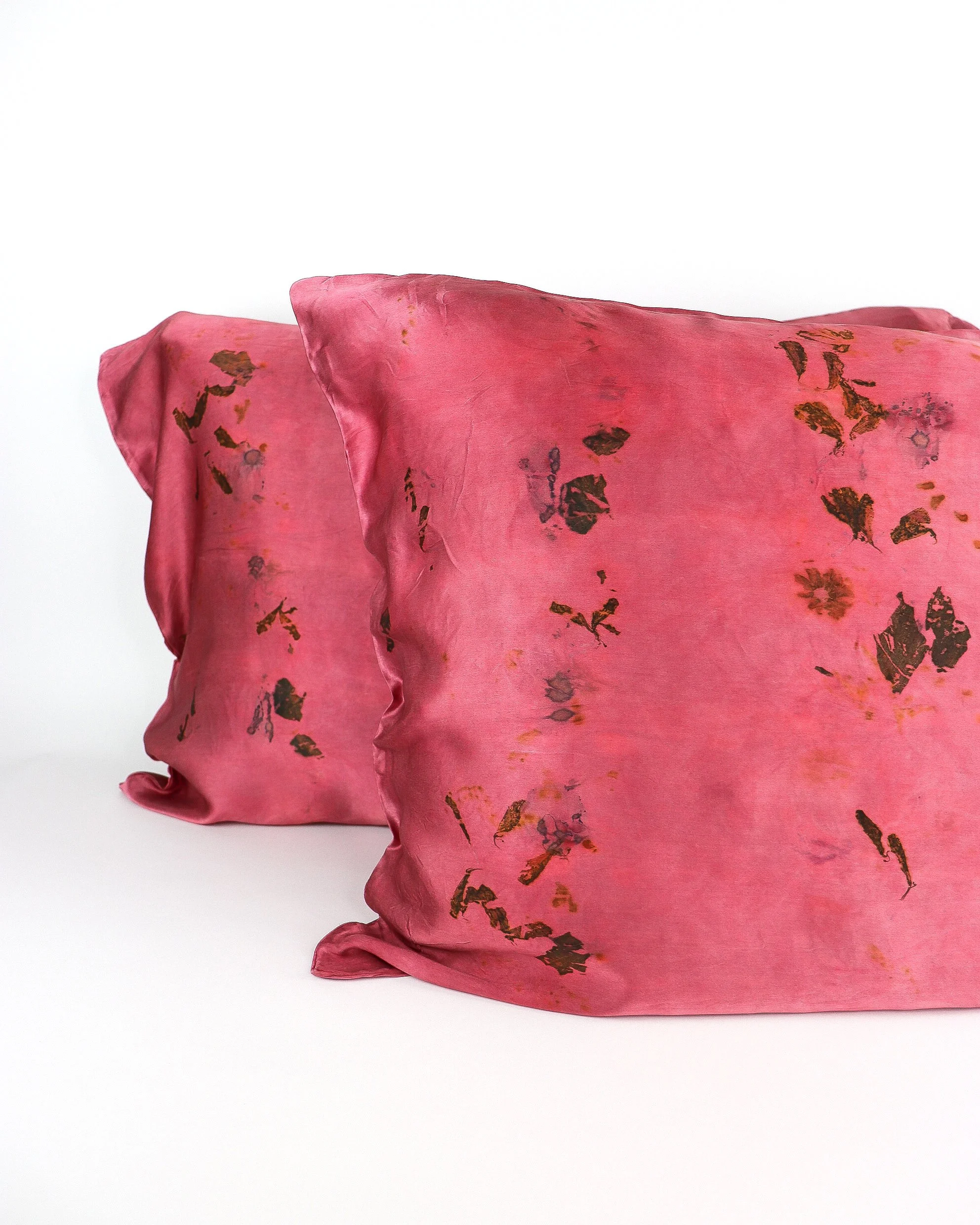 Botanically Dyed Silk Pillowcase eco printed with flowers. Silk Charmeuse pillowcase set of 2.
