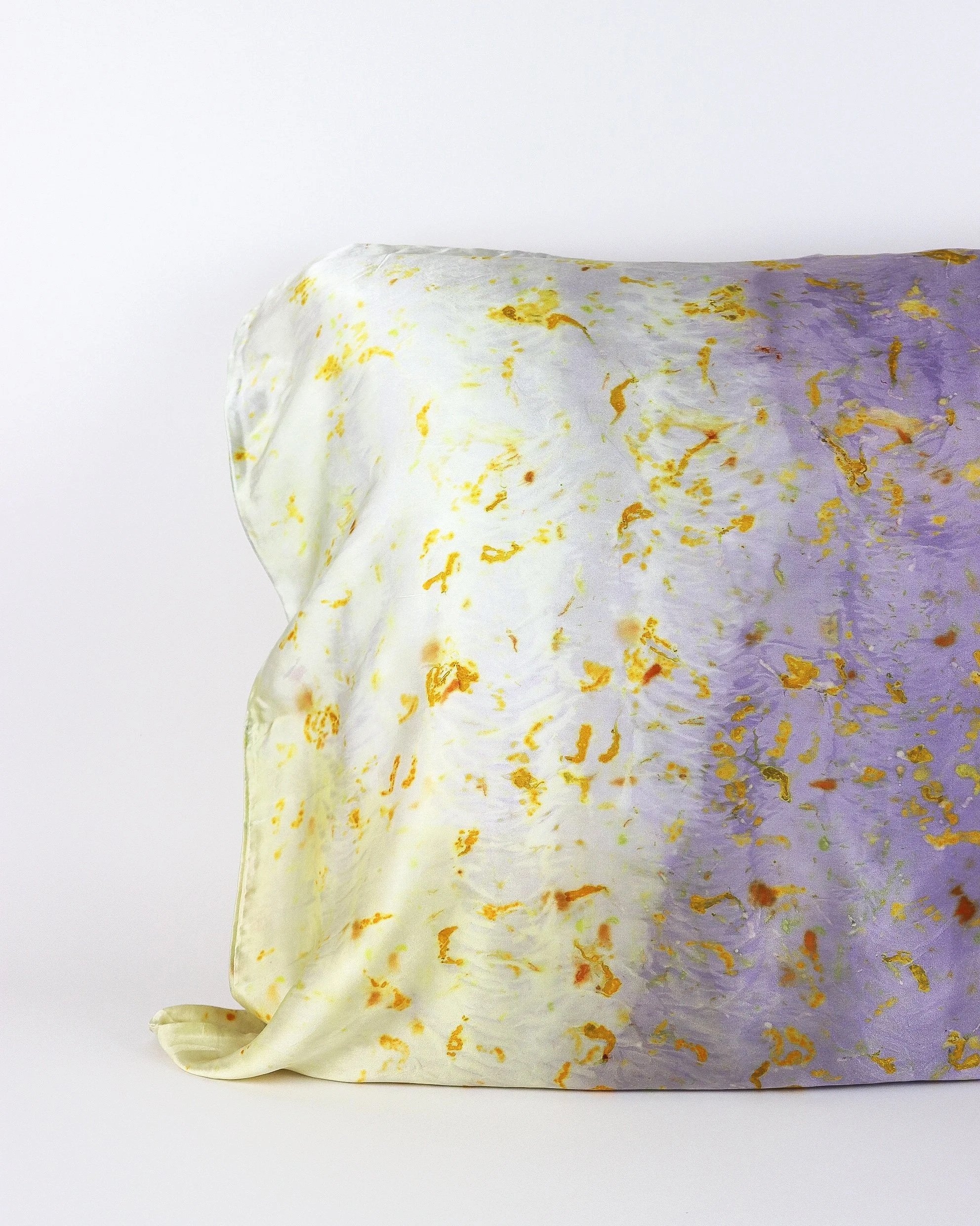 Botanically Dyed Silk Pillowcase eco printed with flowers. 100% Silk Charmeuse. One of a kind silk pillowcase. Silk Pillowcase near me. Plant dyed silk pillowcase in San Francisco Bay Area.