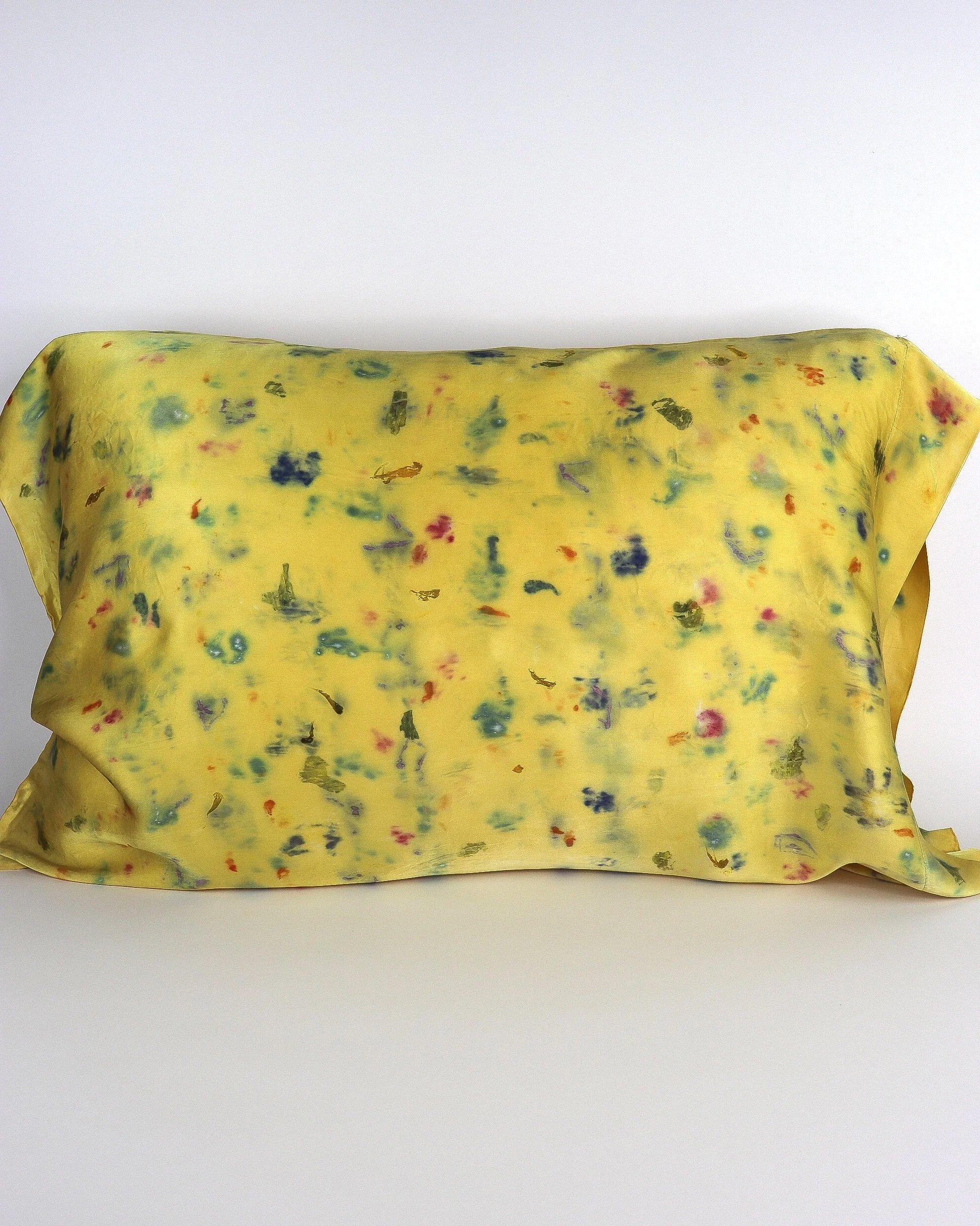 Botanically Dyed Silk Pillowcase eco printed with flowers. Silk Charmeuse pillowcase set of 2.