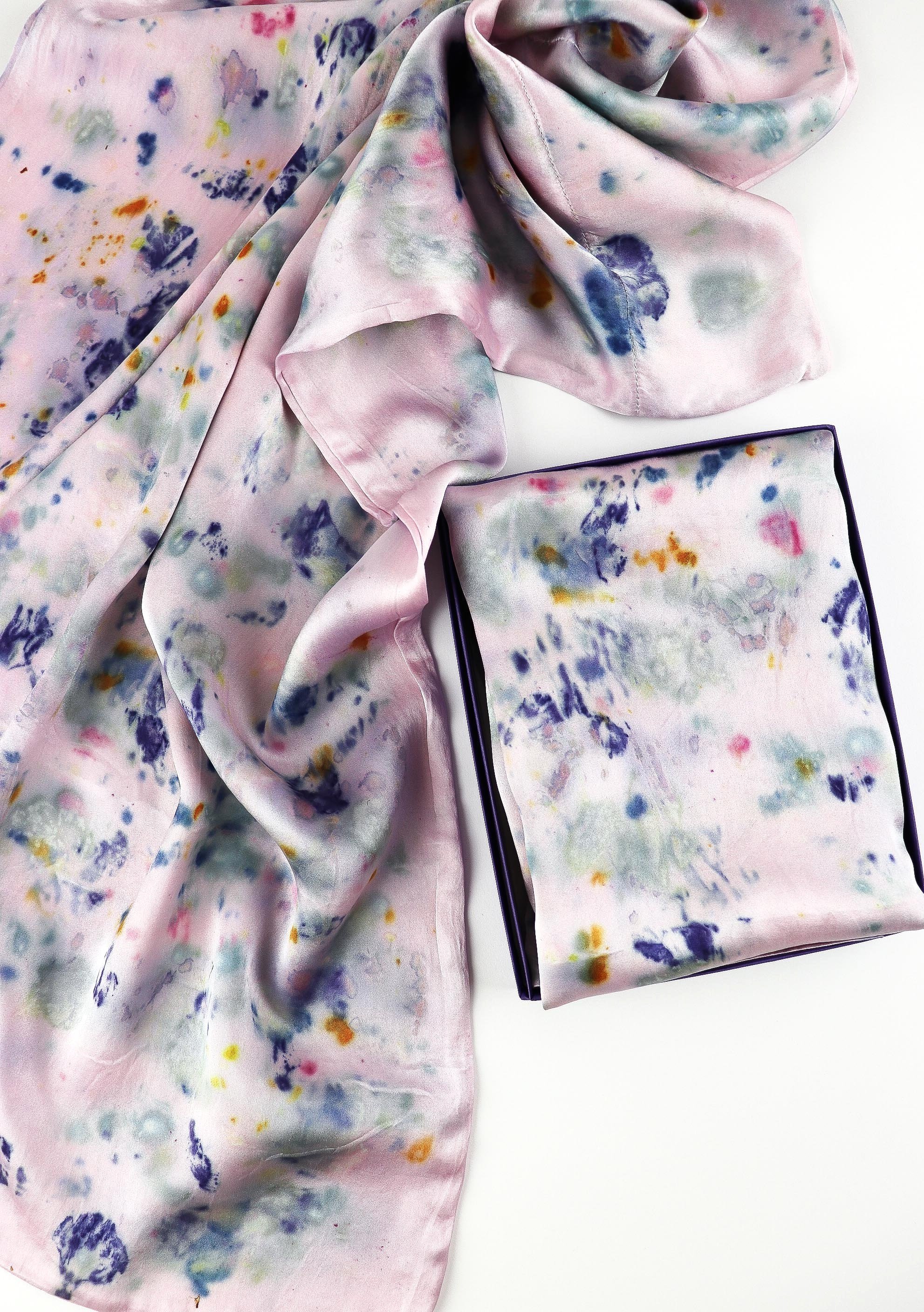 Botanically Dyed Silk Pillowcase eco printed with flowers. Plant dyes silk. AJNA California naturally dyed textiles in San Jose, California. Silk Pillowcase near me
