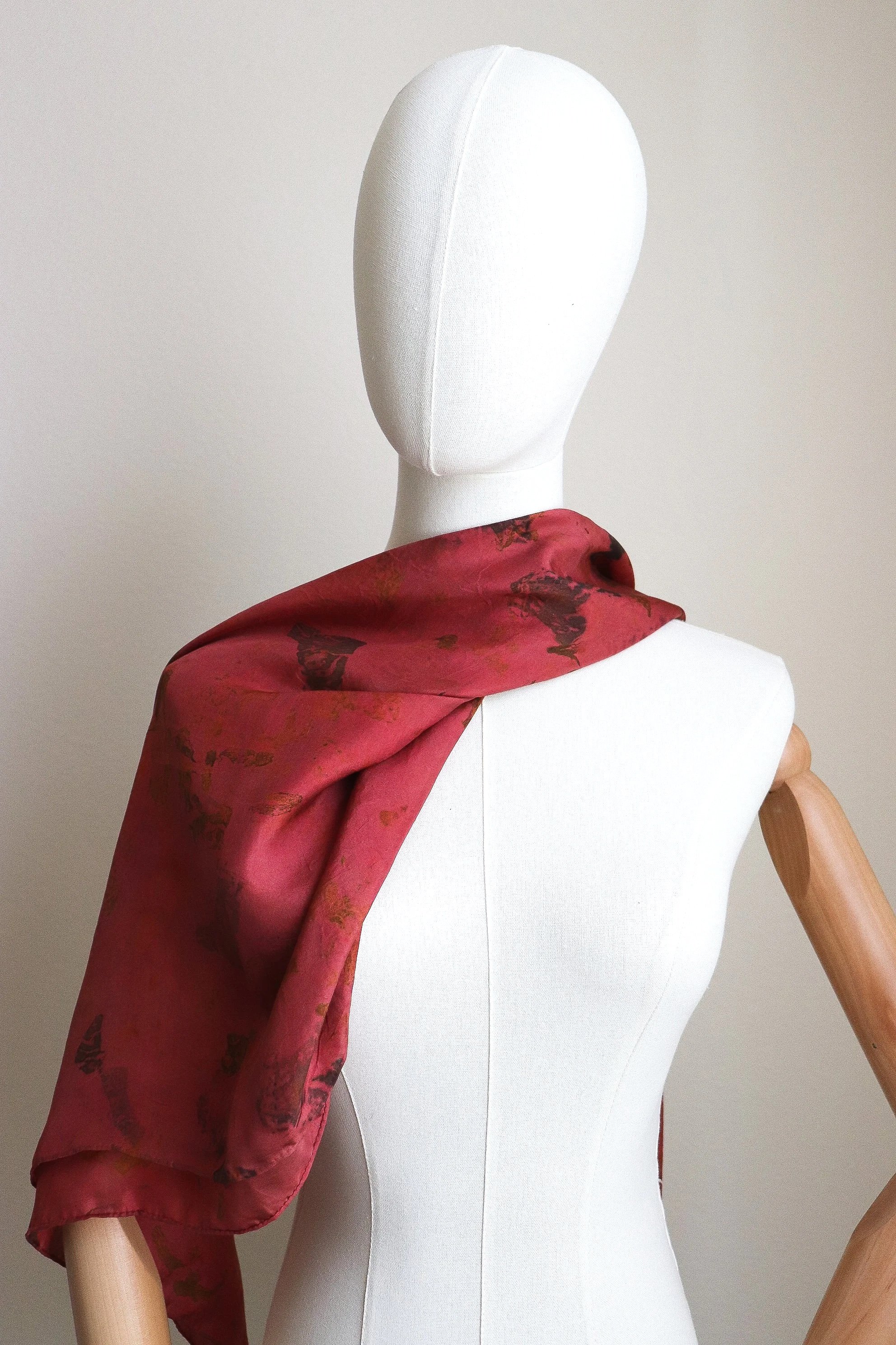 Botanically Dyed Silk Scarf. Eco printed silk scarf.
