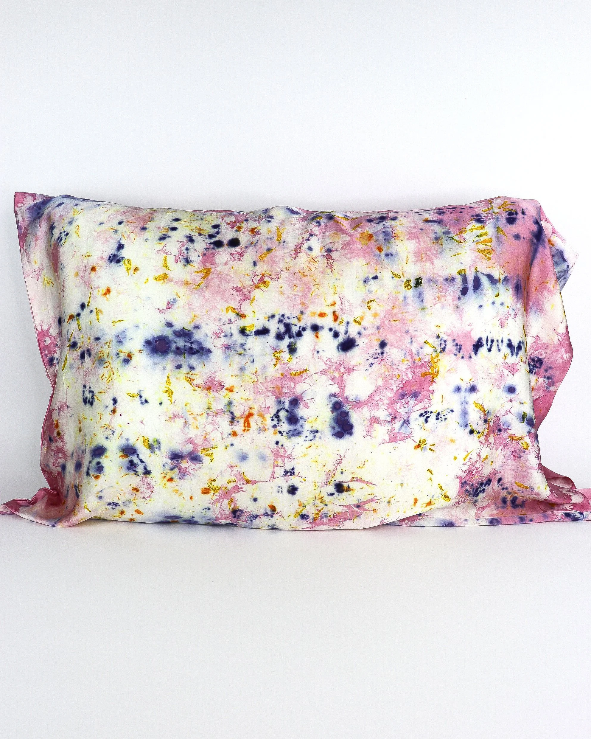 Botanically Dyed Silk Pillowcase eco printed with flowers. Silk Charmeuse pillowcase set of 2.