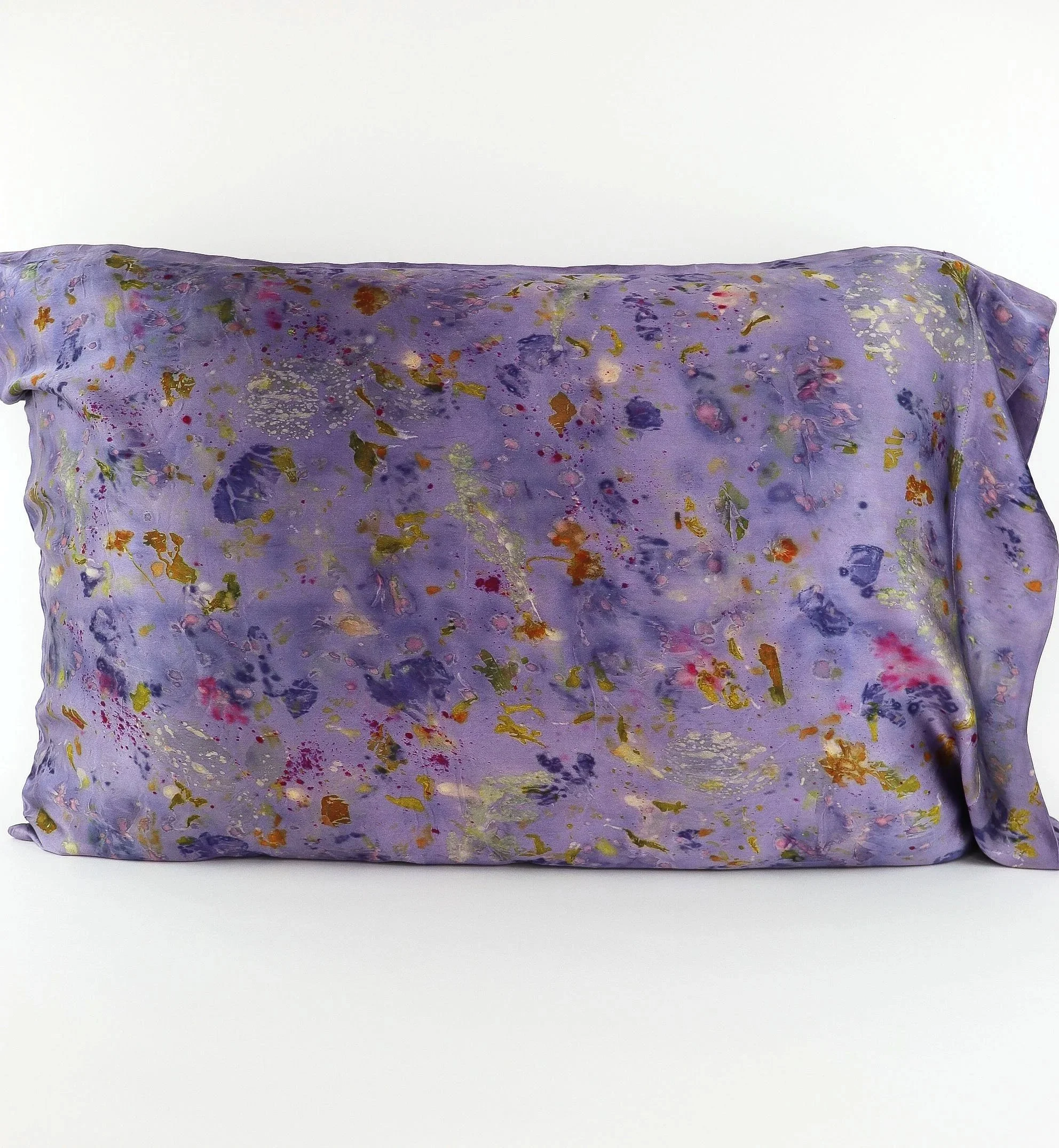 Botanically Dyed Silk Pillowcase eco printed with flowers. Mulberry silk pillowcase set of 2.