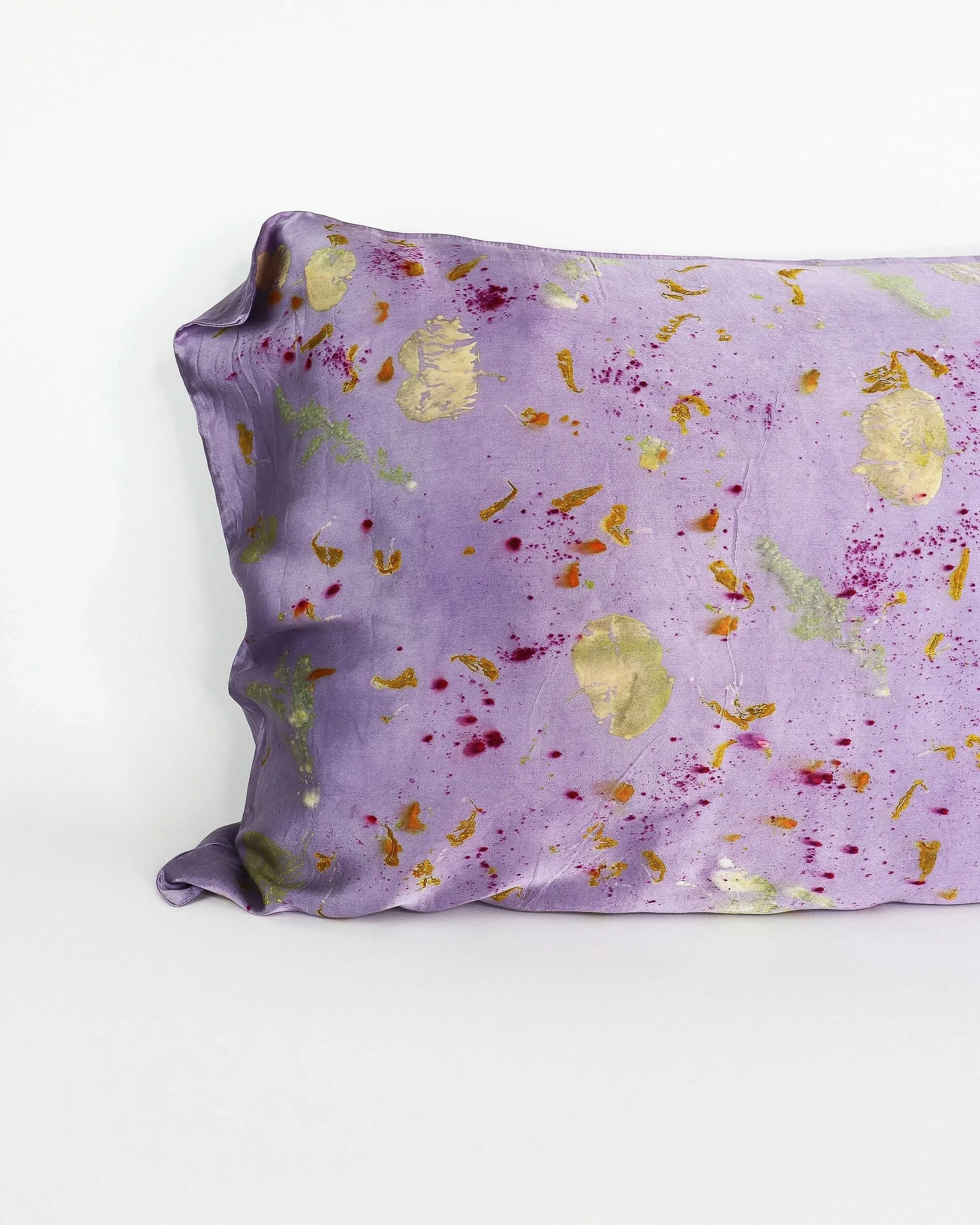 Botanically Dyed Silk Pillowcase eco printed with flowers. Silk Charmeuse pillowcase.