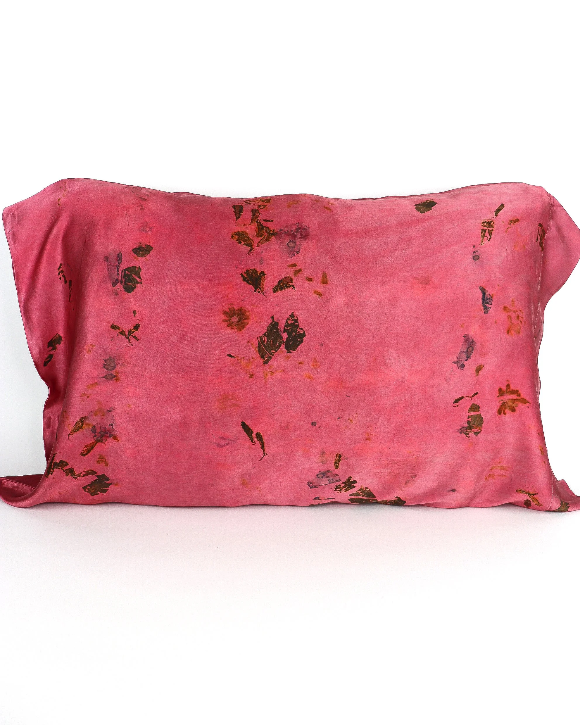 Botanically Dyed Silk Pillowcase eco printed with flowers. Silk Charmeuse pillowcase set of 2.