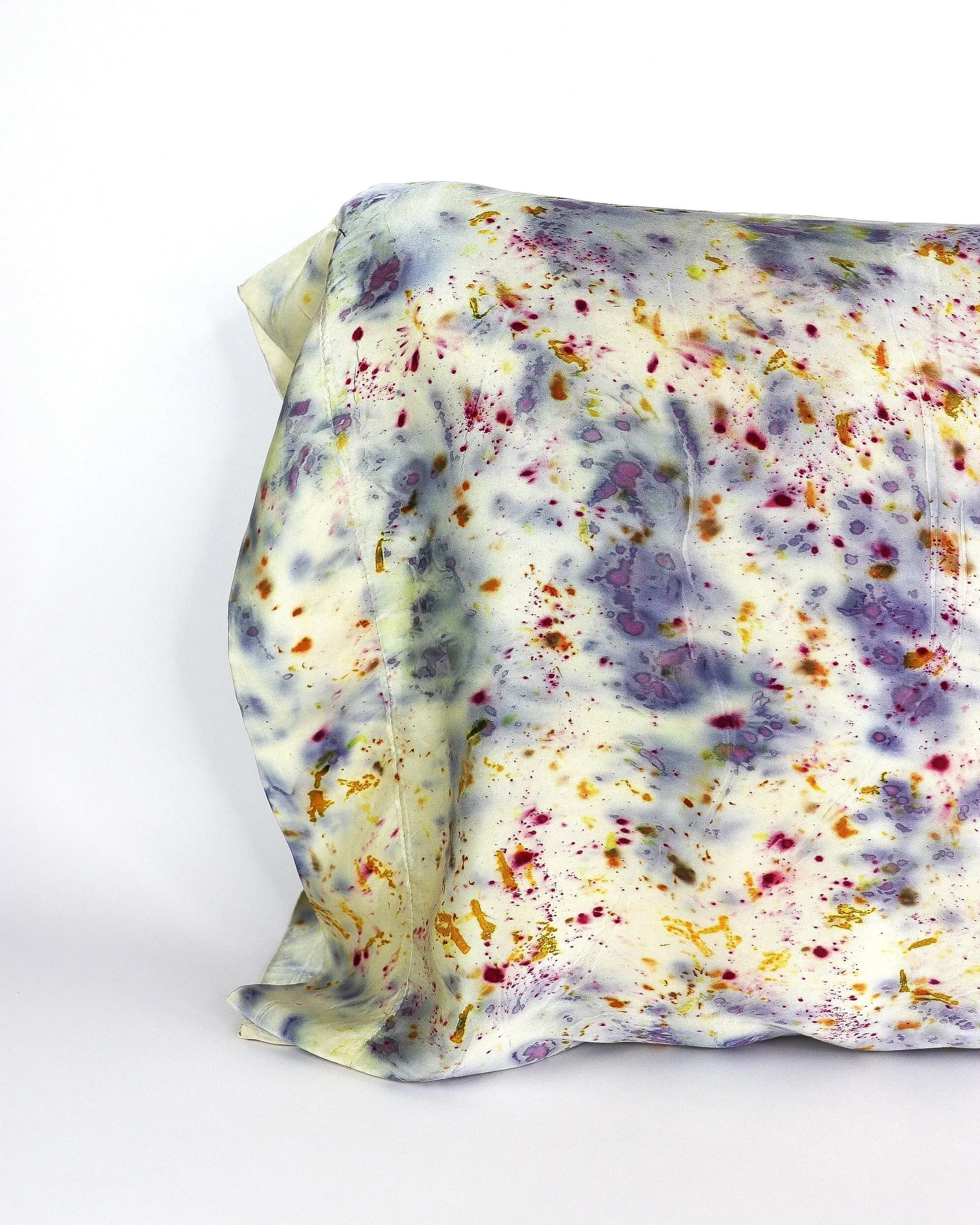 Botanically Dyed Silk Pillowcase eco printed with flowers. Silk Charmeuse pillowcase.