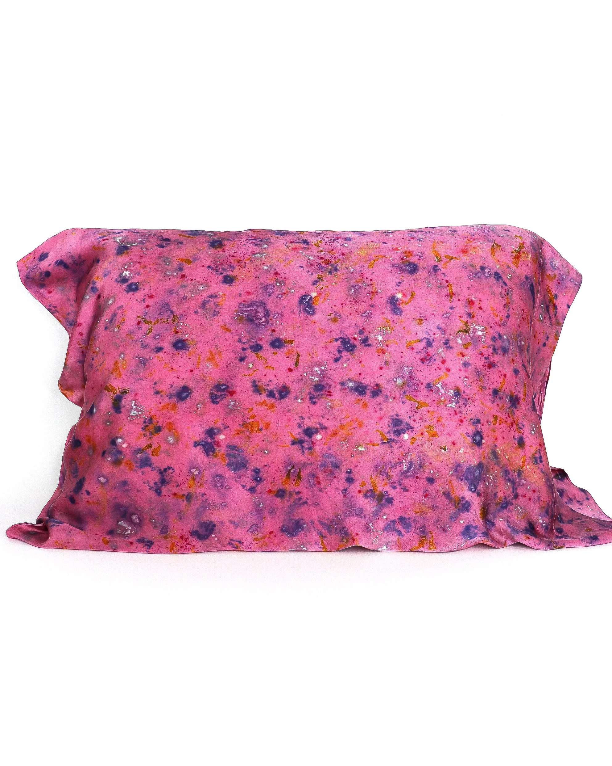 Botanically Dyed Silk Pillowcase eco printed with flowers. Silk Charmeuse pillowcase.