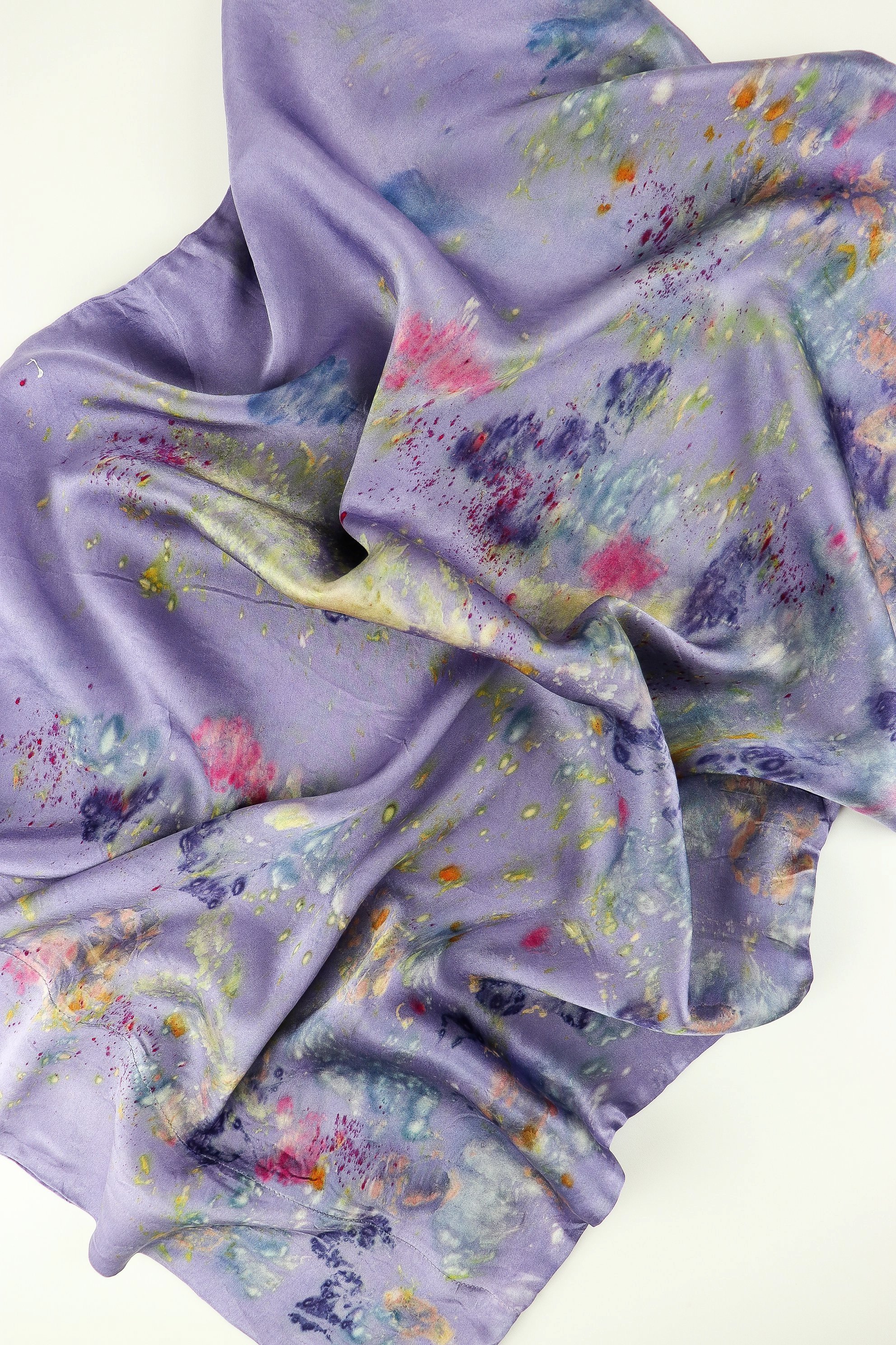 Botanically Dyed Silk Pillowcase eco printed with flowers. Plant dyes silk. AJNA California naturally dyed textiles in San Jose, California. Silk Pillowcase near me.