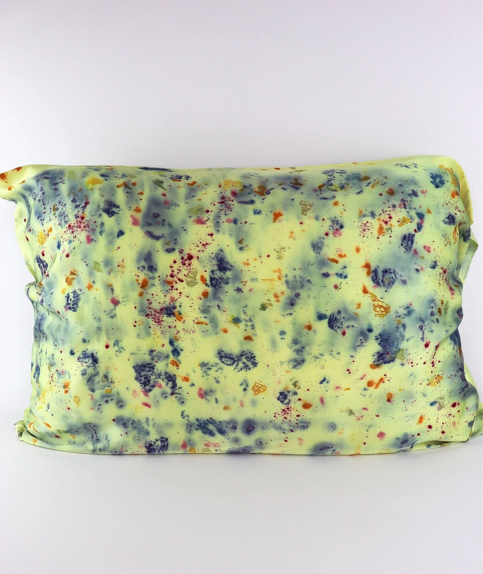 Botanically Dyed Silk Pillowcase eco printed with flowers. Mulberry silk pillowcase set of 2.