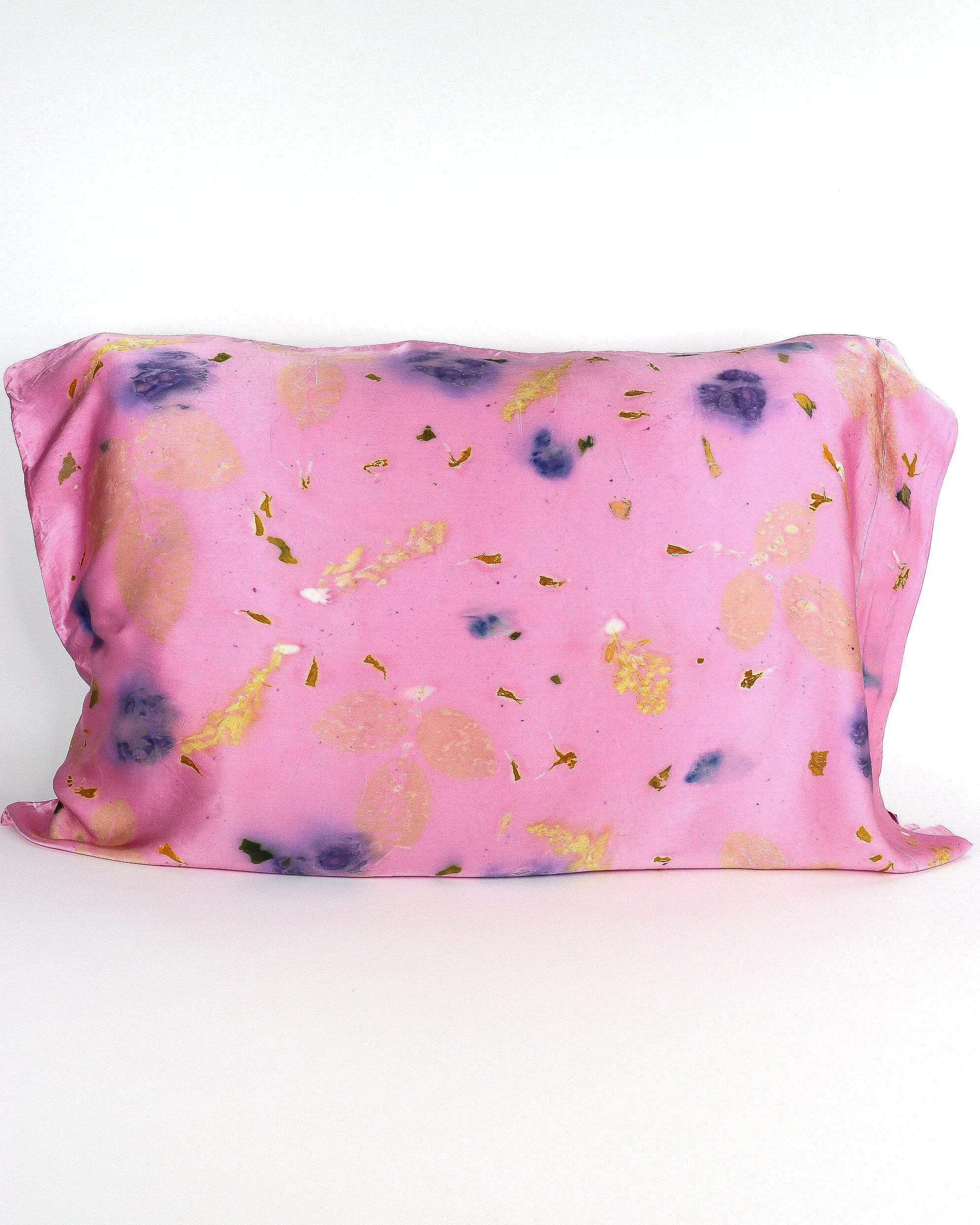 Botanically Dyed Silk Pillowcase eco printed with flowers. Silk Charmeuse pillowcase set of 2.