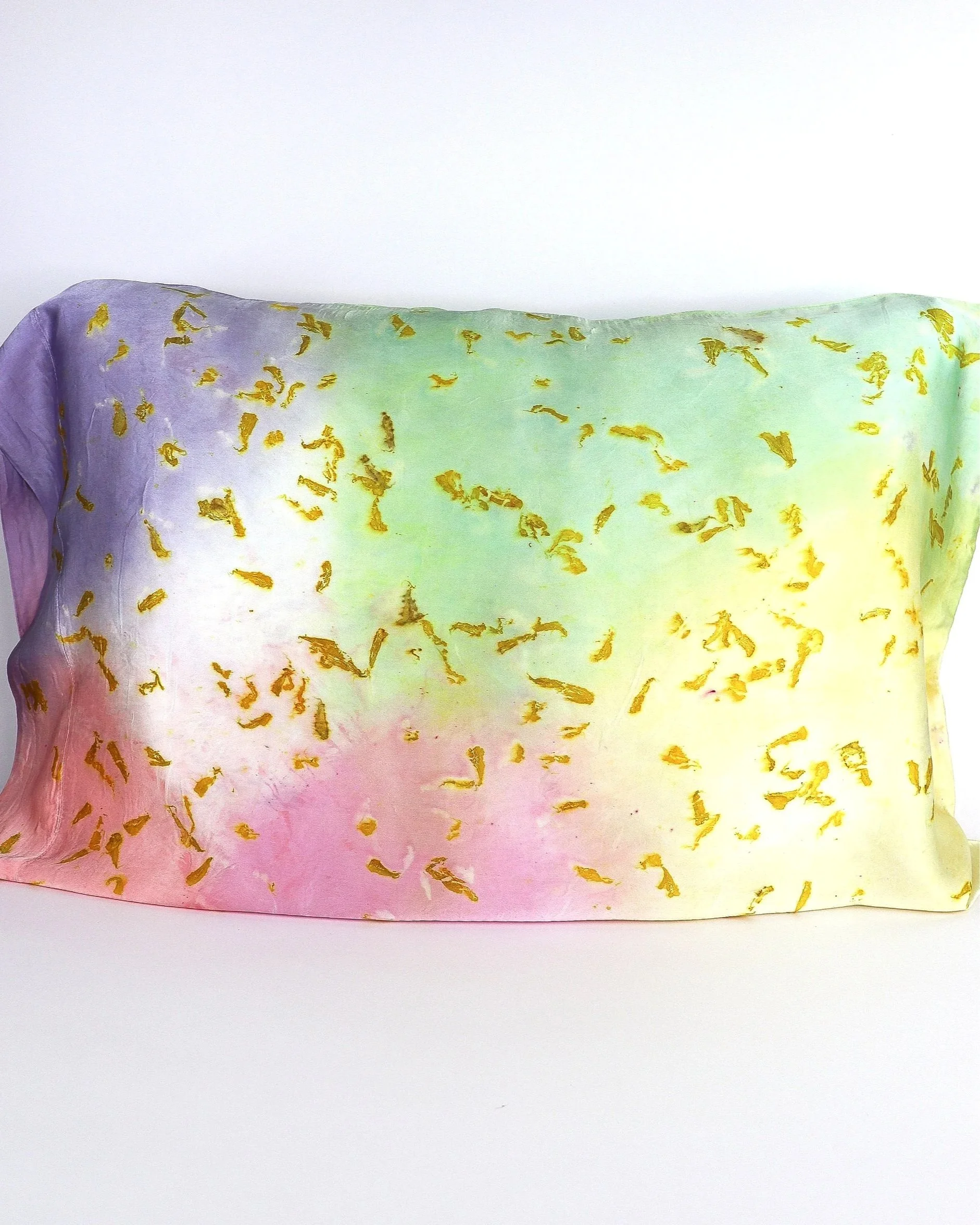 Botanically Dyed Silk Pillowcase eco printed with flowers. Silk Charmeuse pillowcase set of 2.