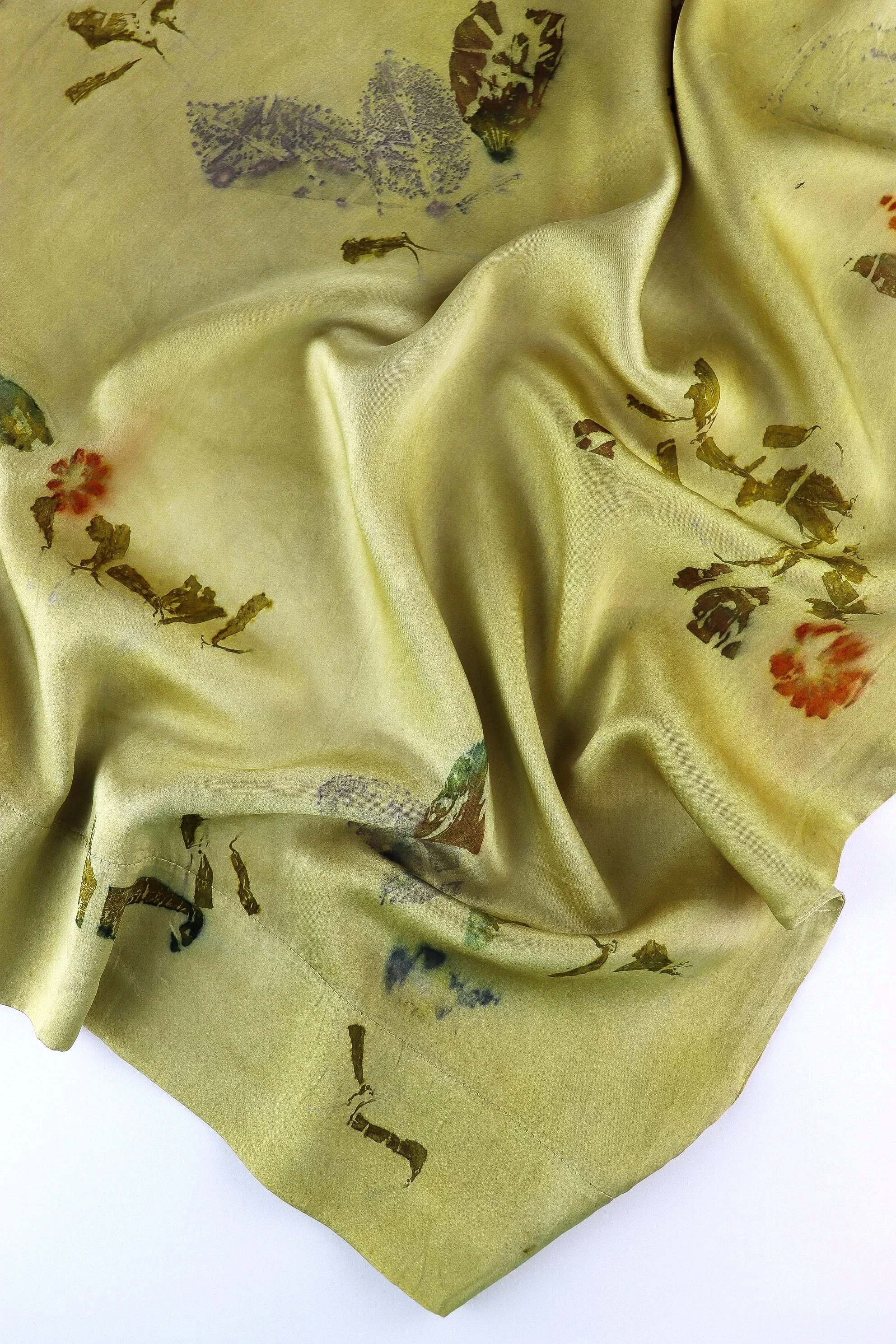 Botanically Dyed Silk Pillowcase eco printed with flowers. Silk Charmeuse pillowcase set of 2.