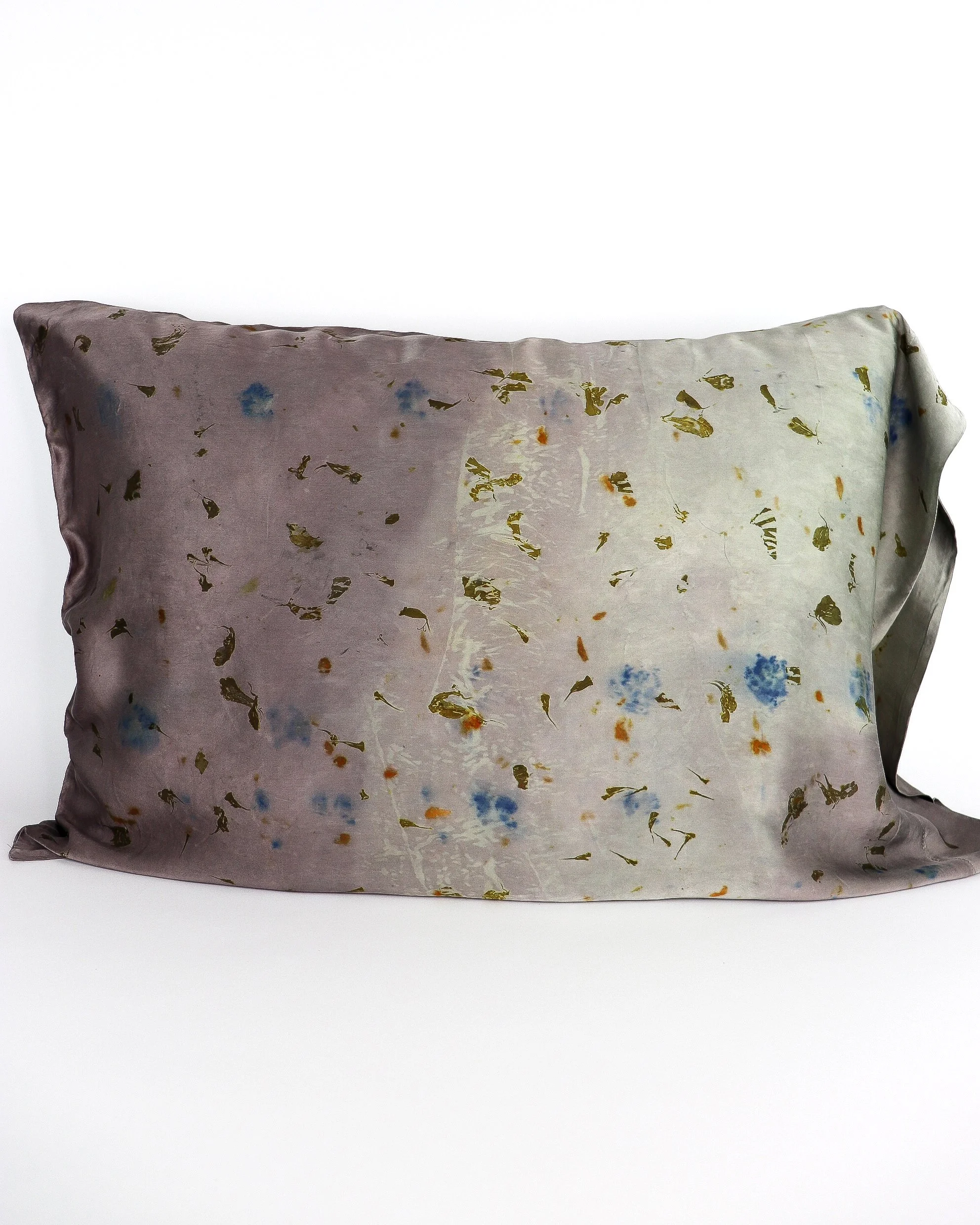 Botanically Dyed Silk Pillowcase eco printed with flowers. Silk Charmeuse pillowcase set of 2.