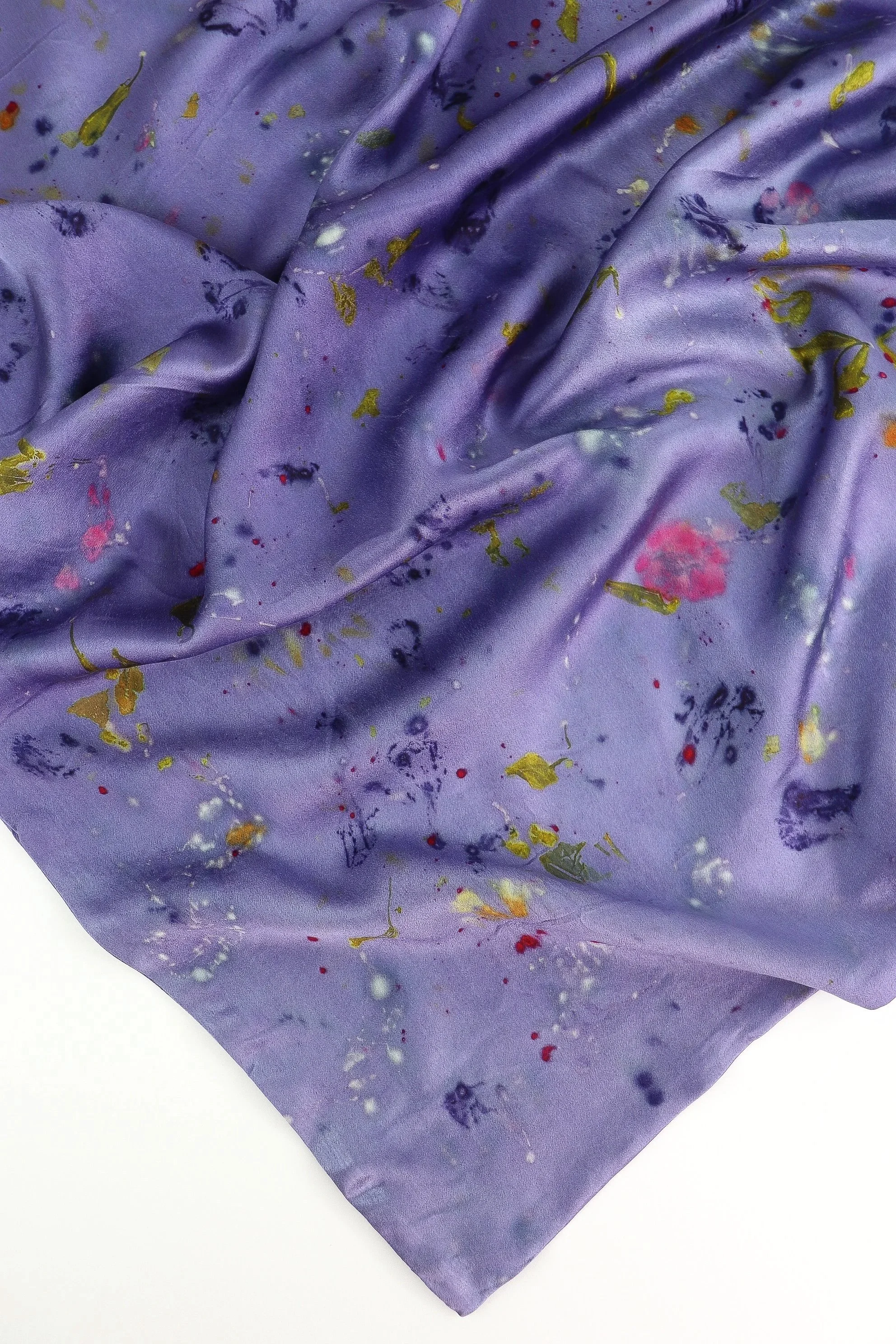 Botanically Dyed Mulberry Silk Pillowcase eco printed with flowers. Plant dyed silk. AJNA California botanically dyed textiles in San Jose, California. King size silk pillowcase.