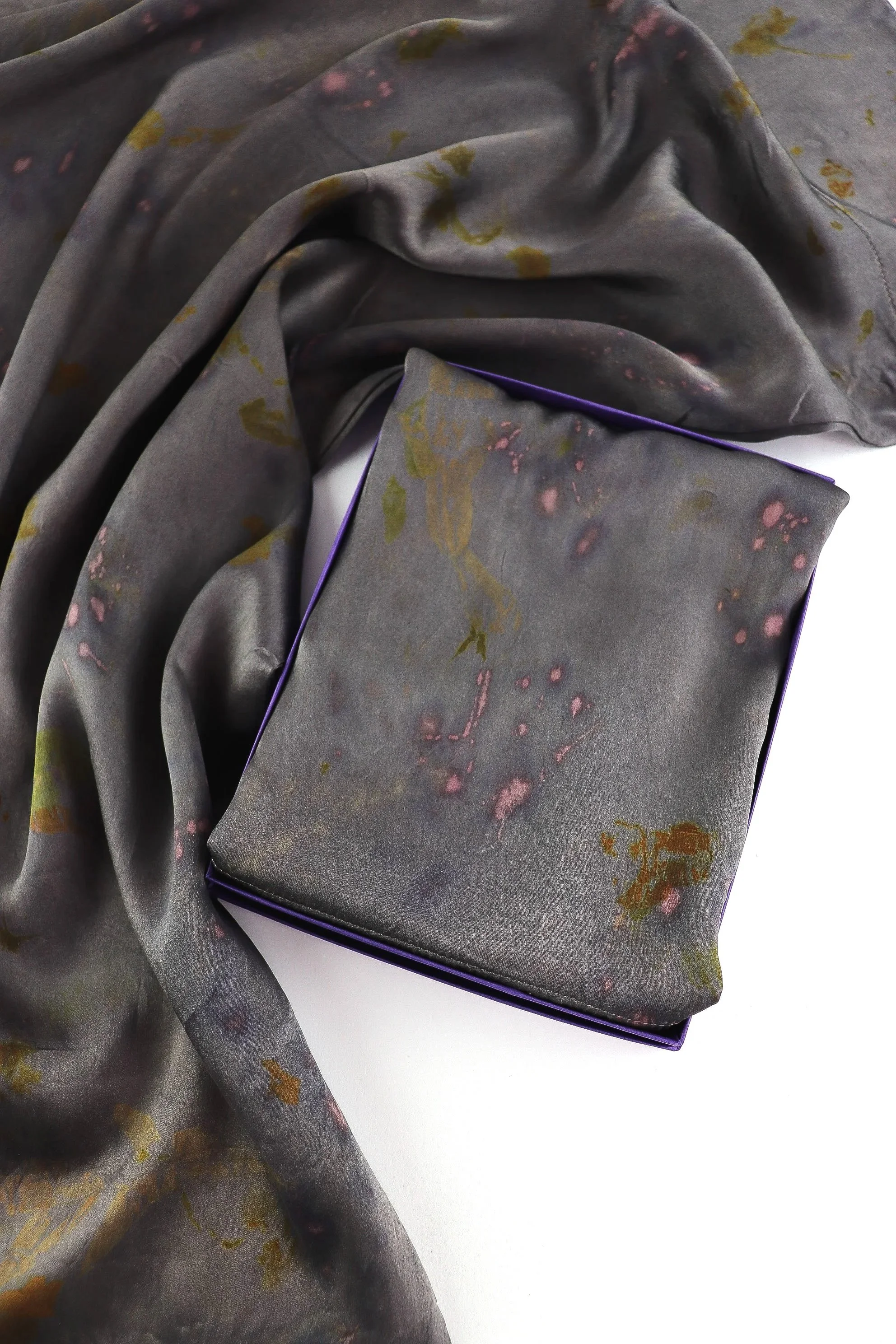 Botanically Dyed Silk Pillowcase eco printed with flowers. Mulberry silk pillowcase set of 2.