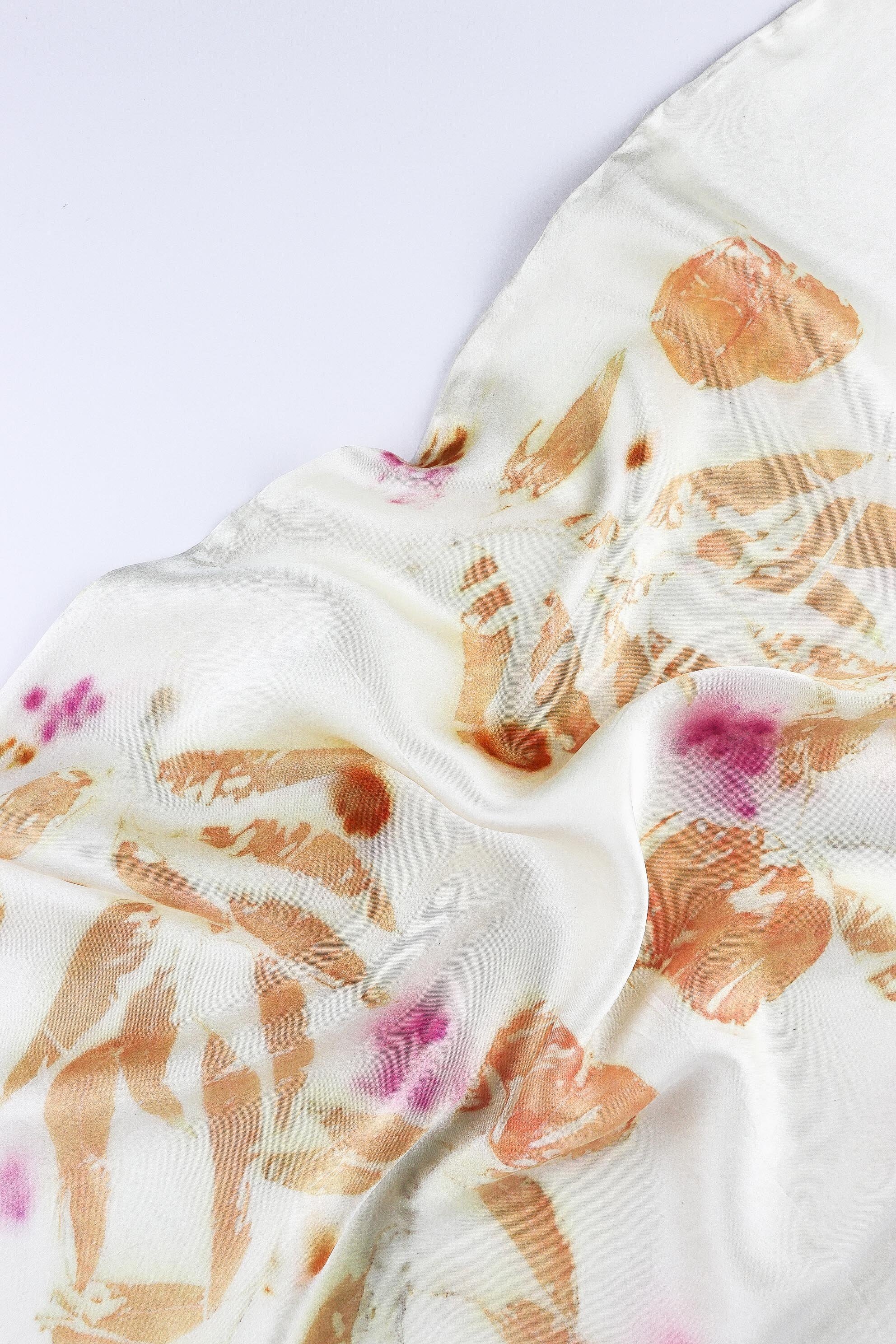 Botanically Dyed Silk Pillowcase eco printed with flowers. Plant dyes silk. AJNA California naturally dyed textiles in San Jose, California. Silk Pillowcase near me.