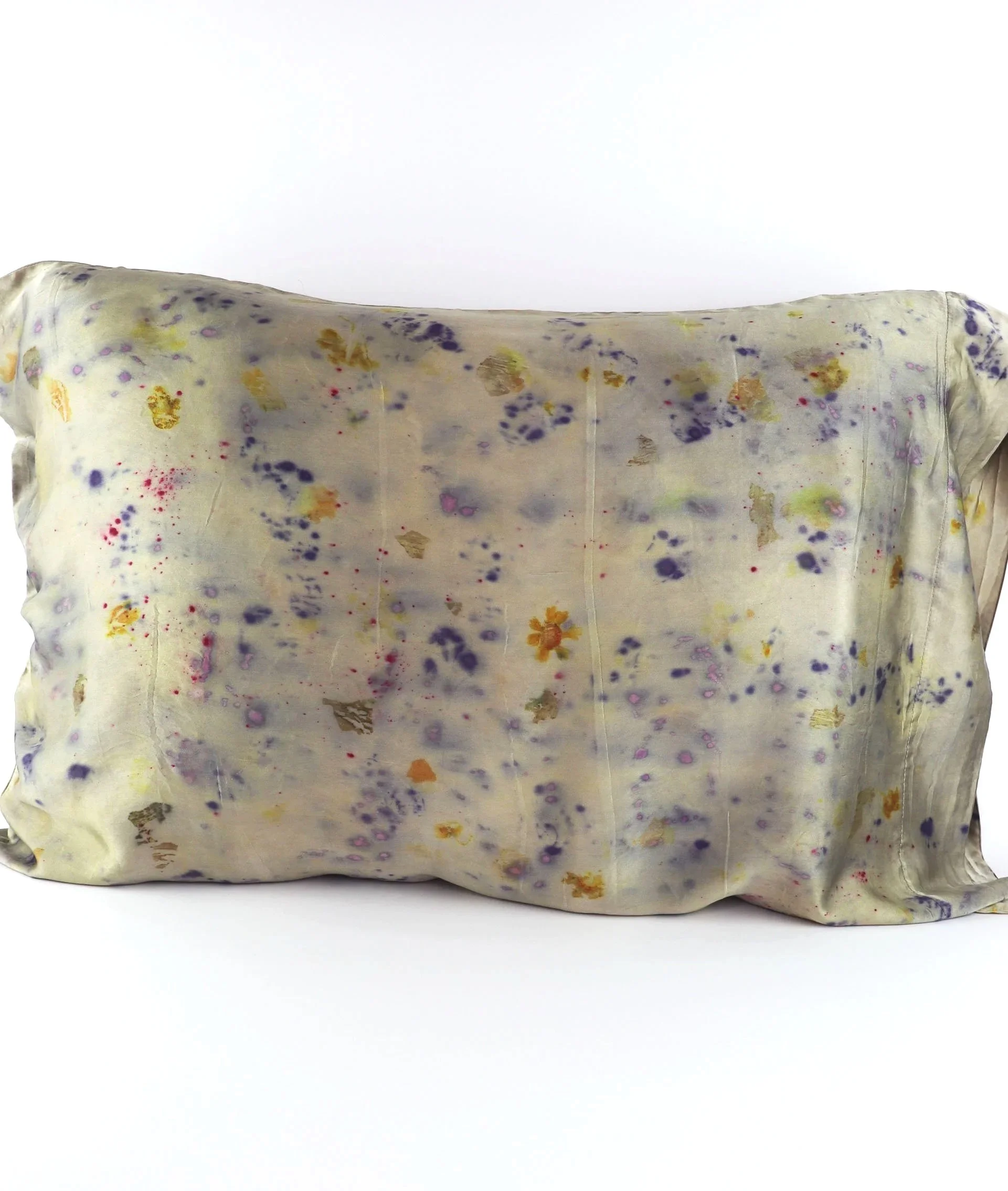 Botanically Dyed Silk Pillowcase eco printed with flowers. Mulberry silk pillowcase set of 2.