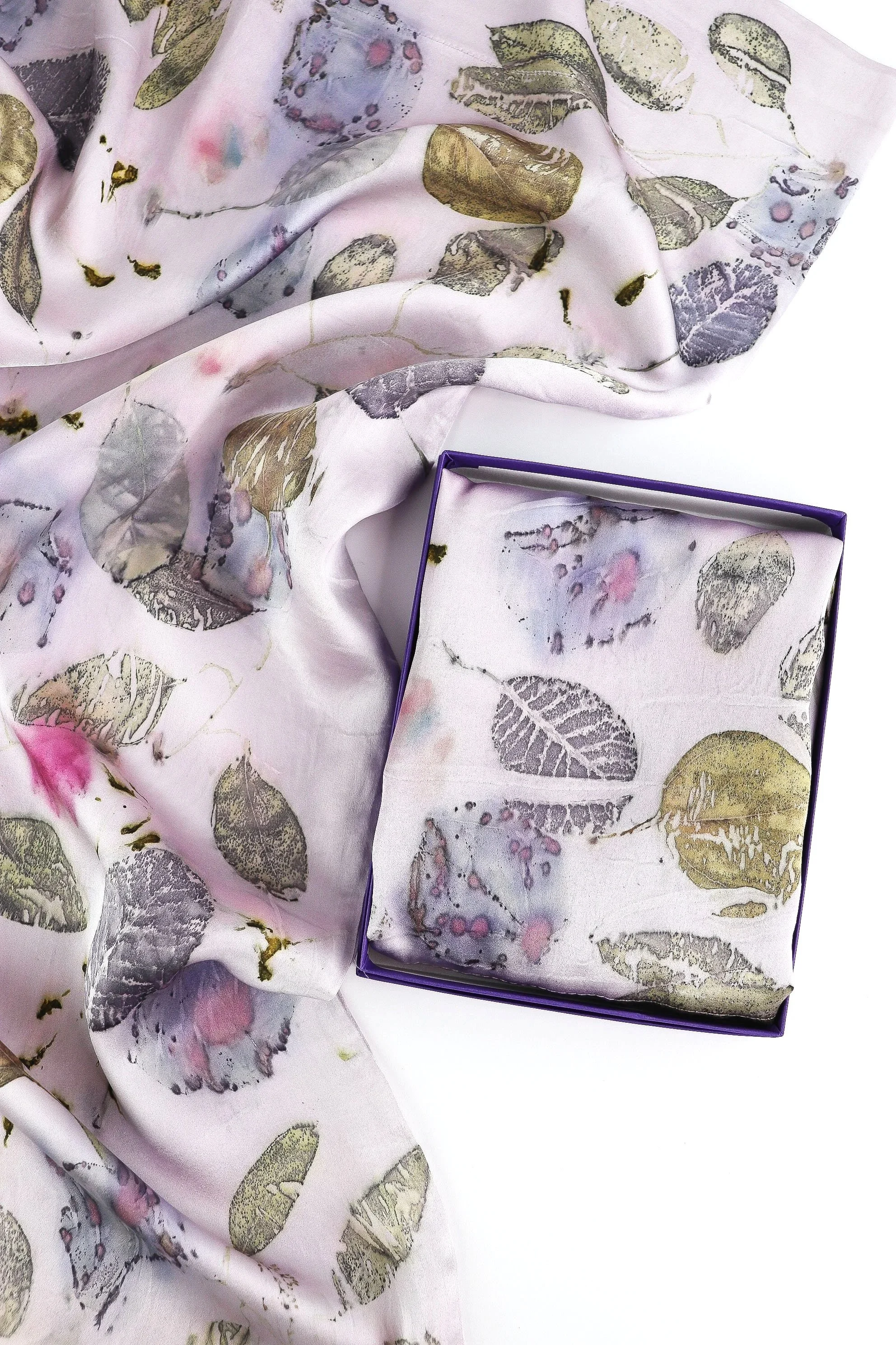Botanically Dyed Silk Pillowcase eco printed with flowers. Mulberry silk pillowcase set of 2.