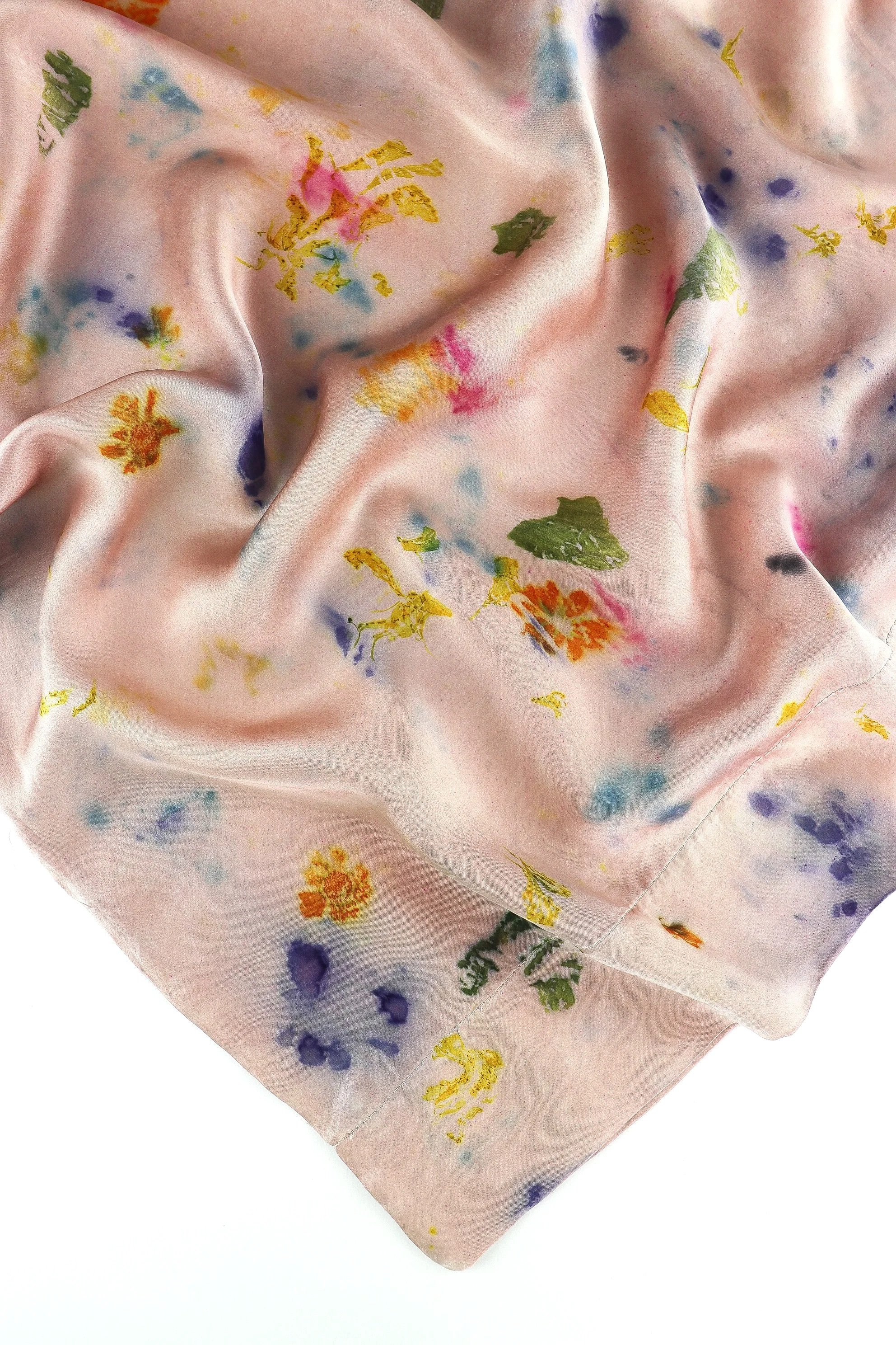 Botanically Dyed Silk Pillowcase eco printed with flowers. Silk Charmeuse pillowcase set of 2.