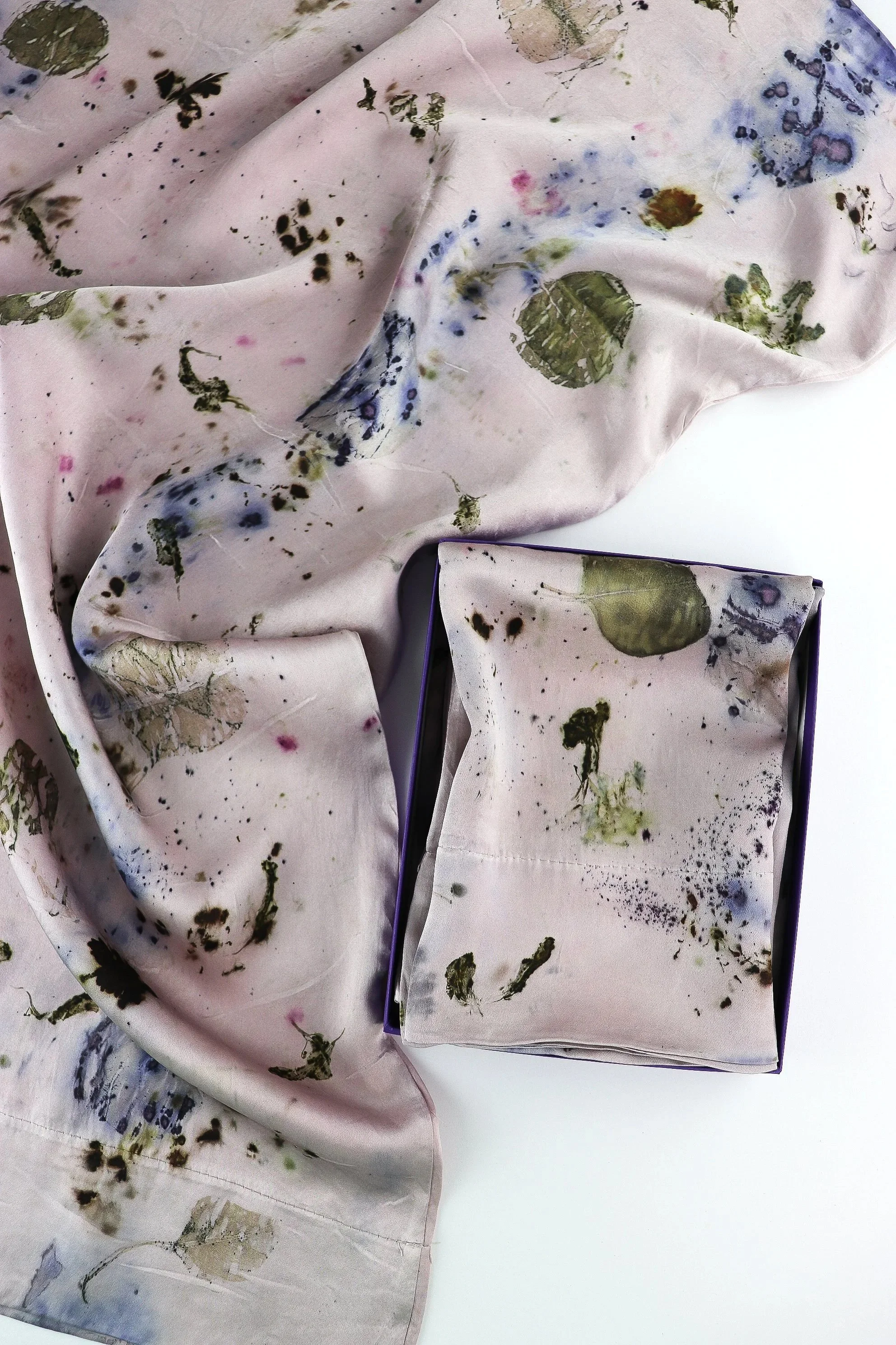 Botanically Dyed Silk Charmeuse Pillowcase Set: Cochineal and Eco print