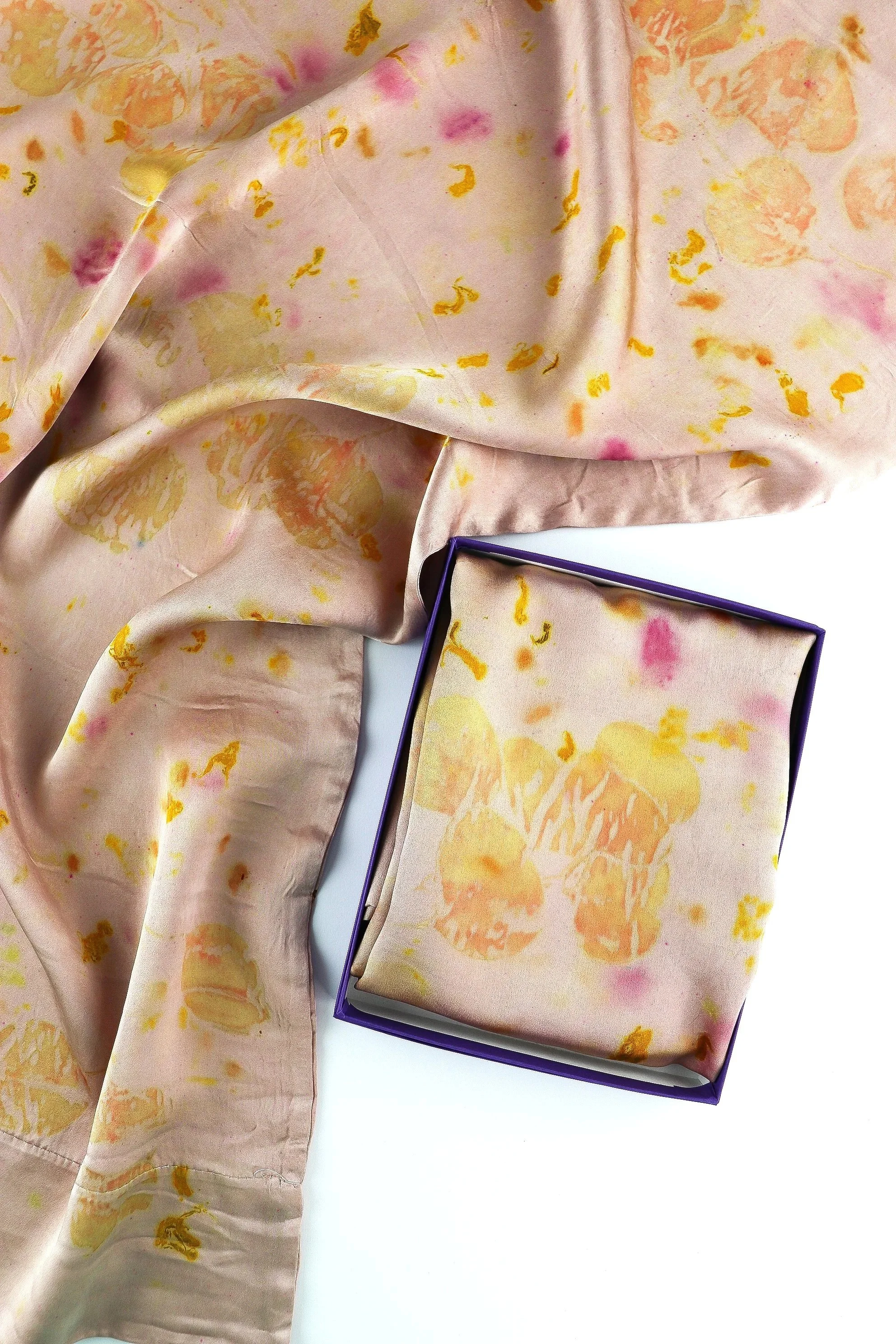 Botanically Dyed Silk Pillowcase eco printed with flowers. Silk Charmeuse pillowcase set of 2.