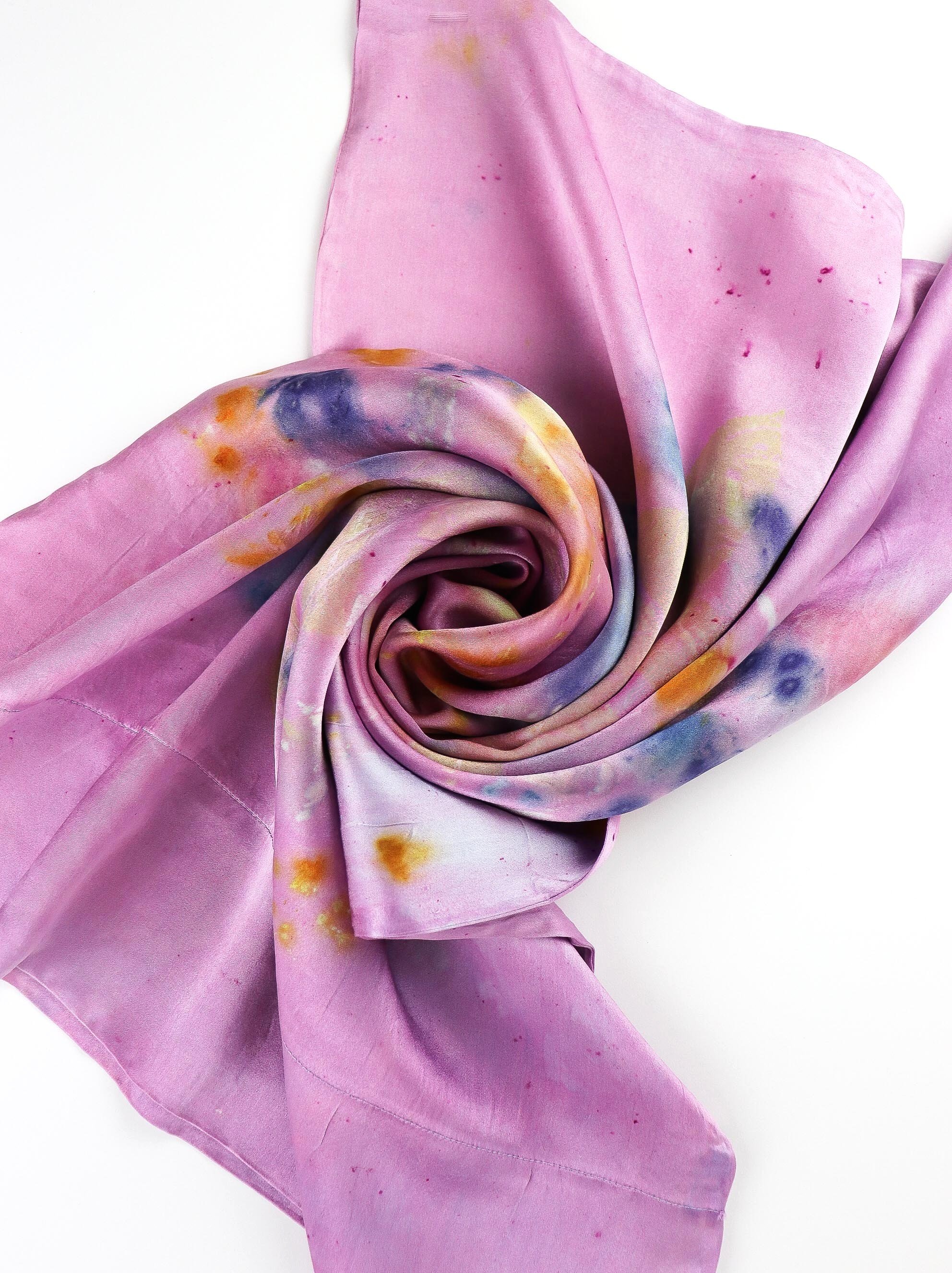 Botanically Dyed Silk Pillowcase eco printed with flowers. Plant dyes silk. AJNA California naturally dyed textiles in San Jose, California. Silk Pillowcase near me.
