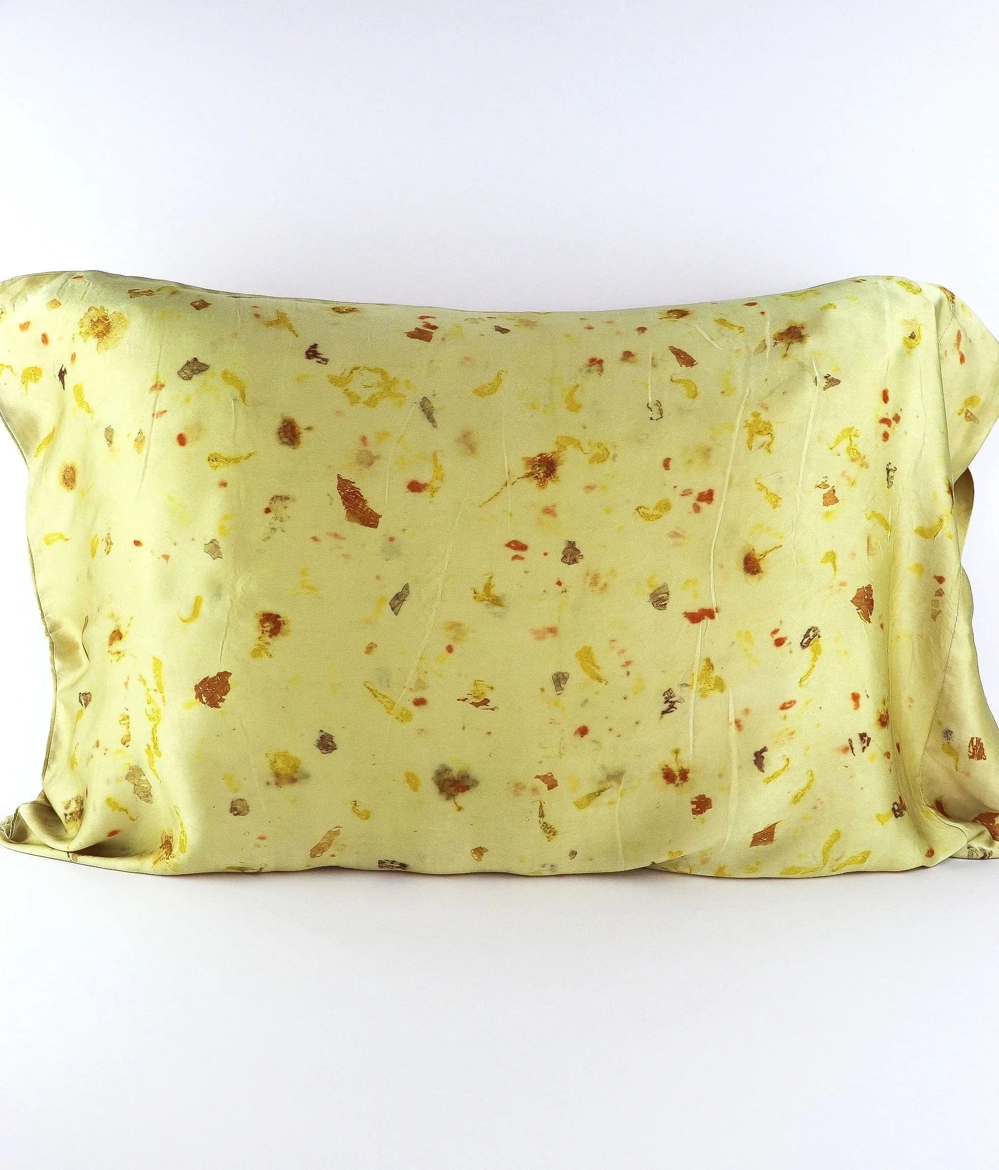 Botanically Dyed Silk Pillowcase eco printed with flowers. Mulberry silk pillowcase set of 2.